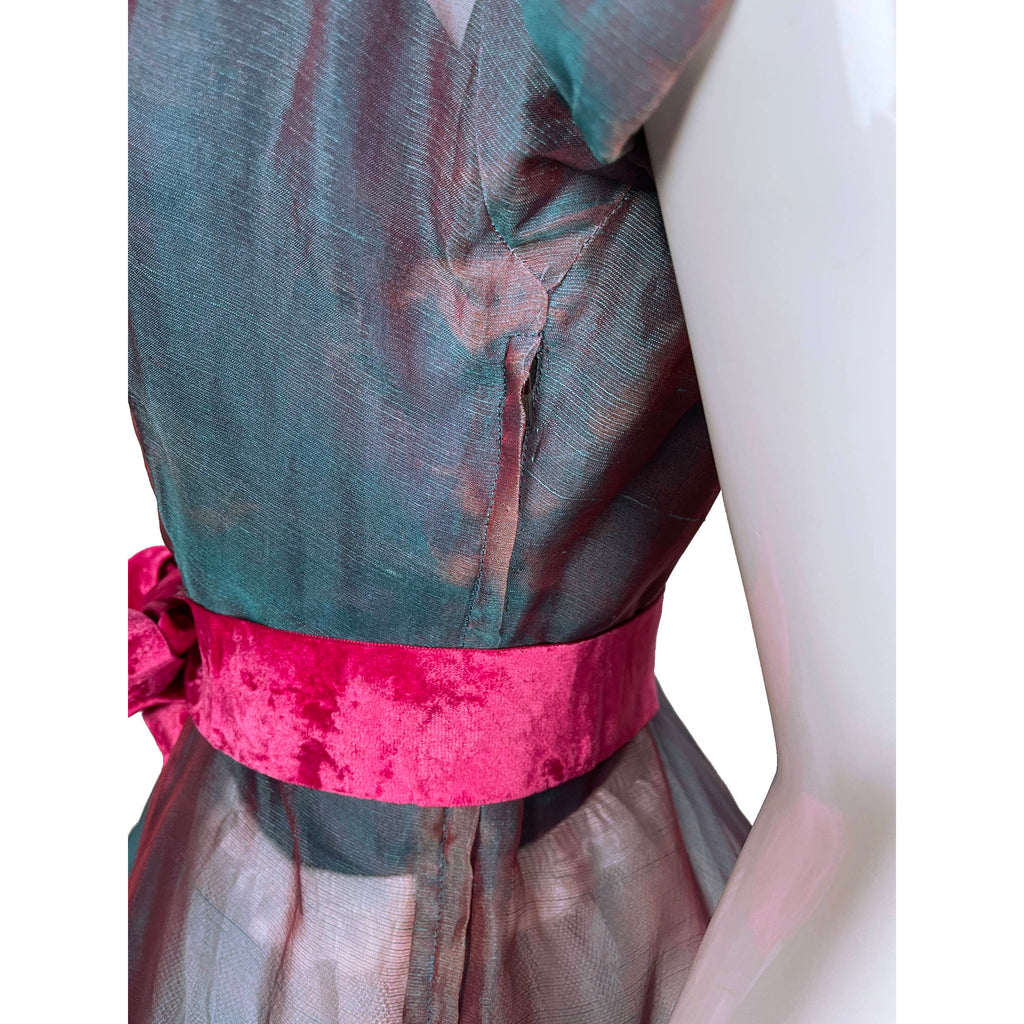 Vintage 50s Organza Dress 2 Tone Silk w Matching Hat Sz S