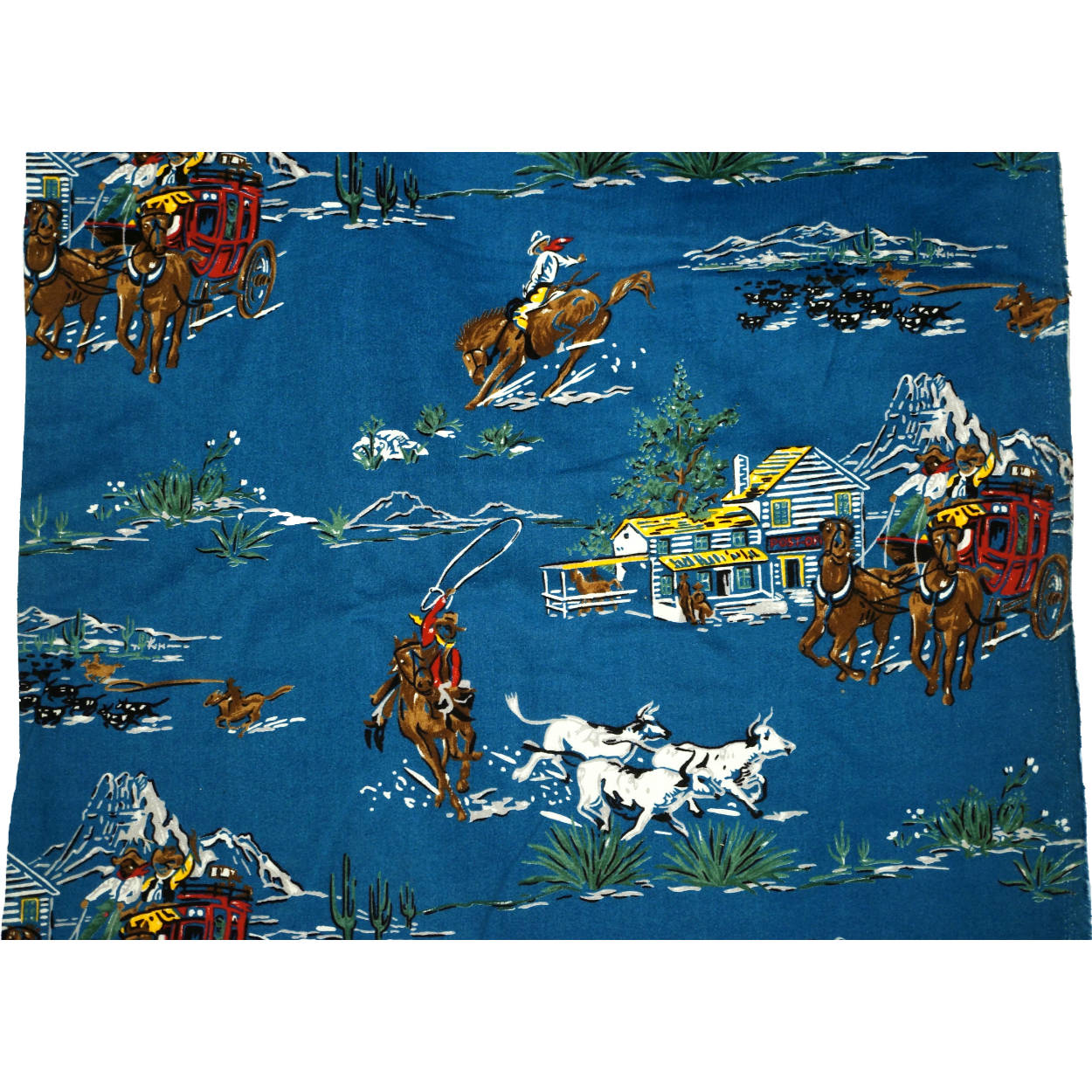 Vintage 1950s Unused Fabric Western Novelty Cowboy Print Cotton Flannel 9 yds - Poppy's Vintage Clothing