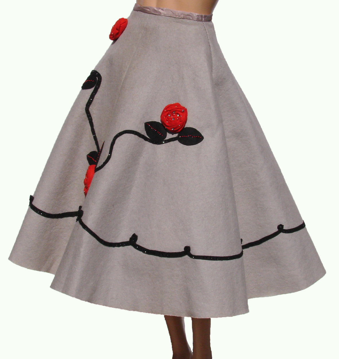 Vintage 1950s Felt Circle Skirt - Rockabilly - Rock and Roll - Small - Poppy's Vintage Clothing