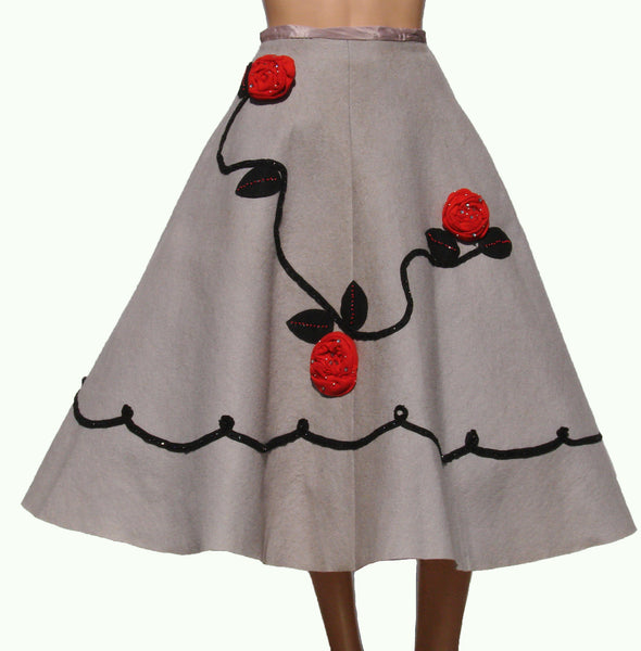 Vintage 1950s Felt Circle Skirt - Rockabilly - Rock and Roll - Small - Poppy's Vintage Clothing