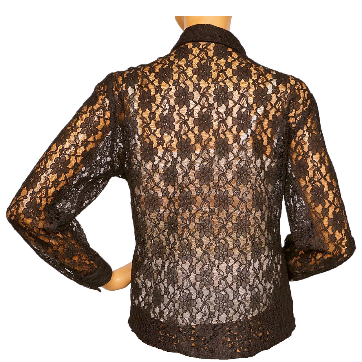 Vintage 1960s Black Lace Shirt Blouse Size M - Poppy's Vintage Clothing