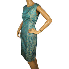 Vintage 1960s Bombshell Dress in Blue Satin with Metallic Gold Lamé Size Medium - Poppy's Vintage Clothing