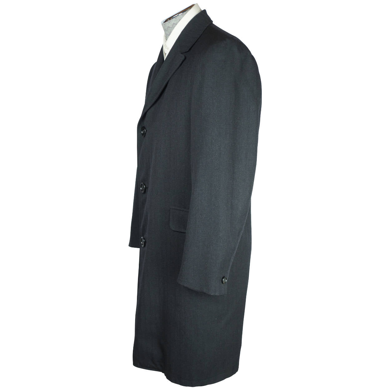 Vintage Mens Overcoat 60s Custom Tailored Black Wool Size M - Poppy's Vintage Clothing
