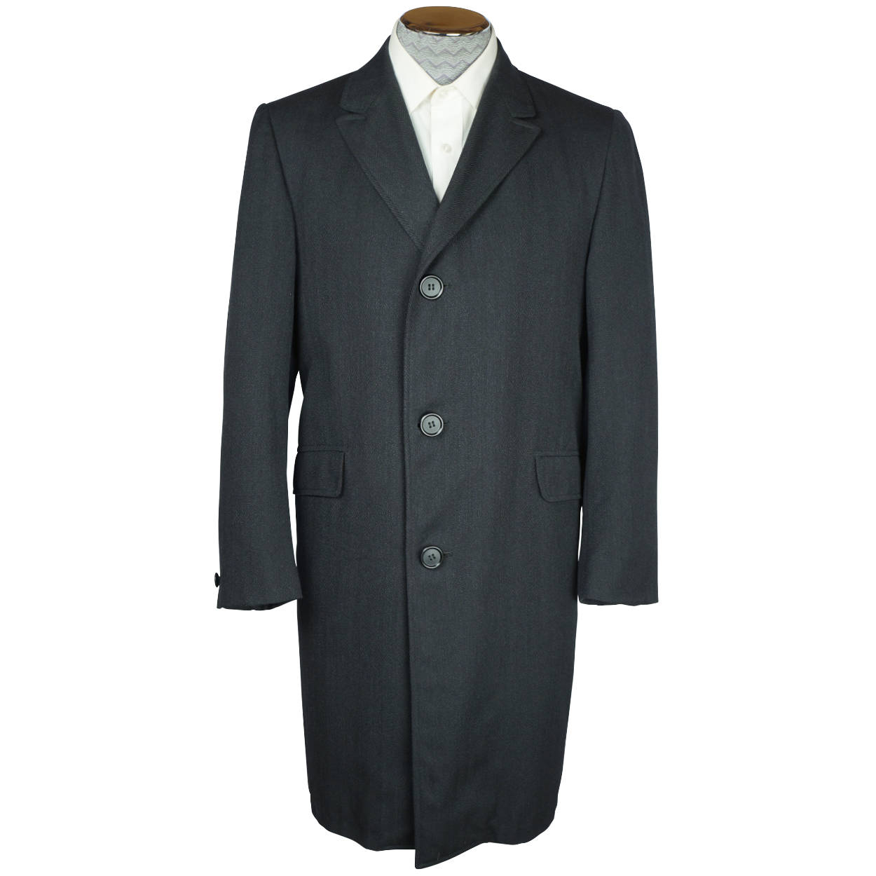 Vintage Mens Overcoat 60s Custom Tailored Black Wool Size M - Poppy's Vintage Clothing