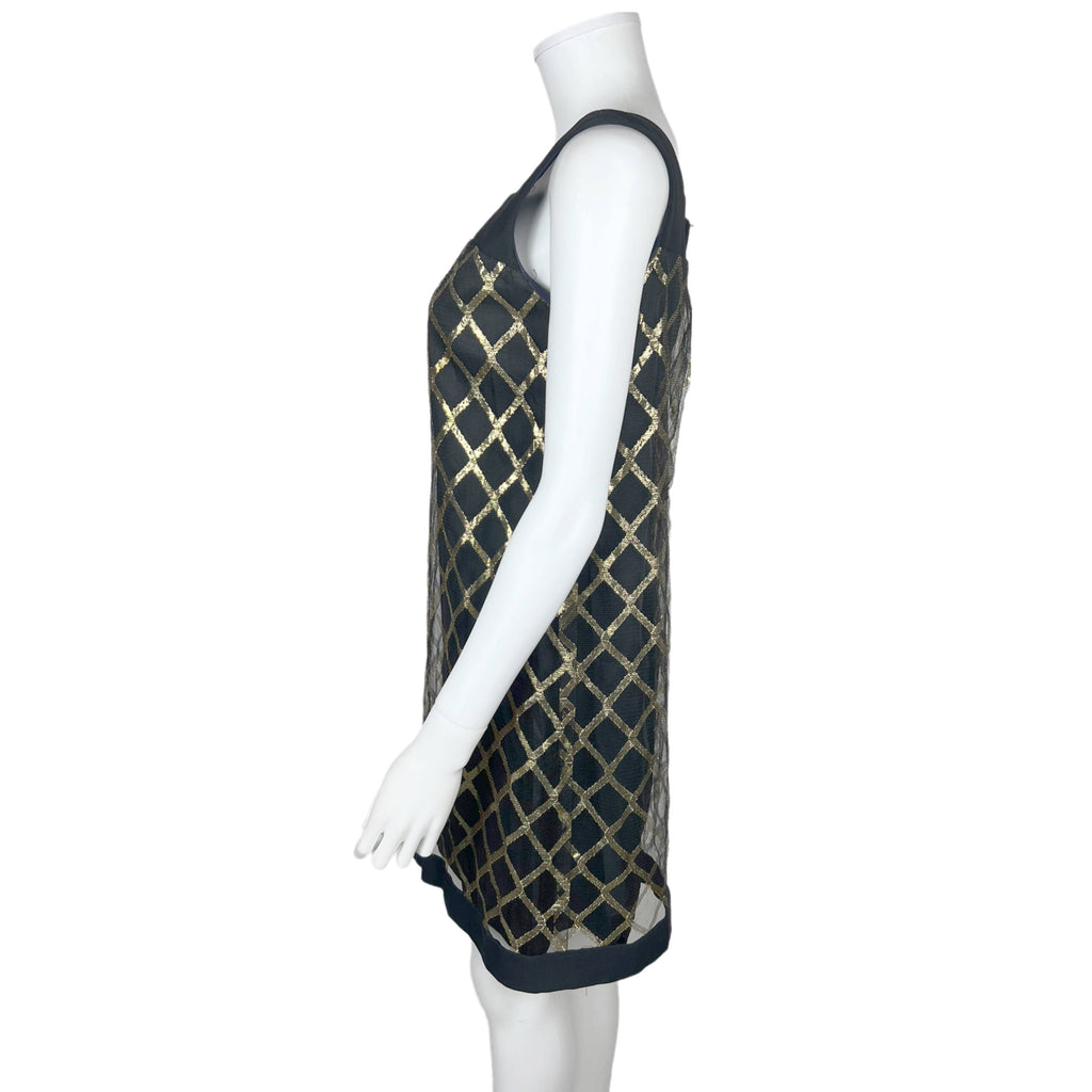 Vintage 60s GoGo Dress Gold Crisscross on Black Net c 1967