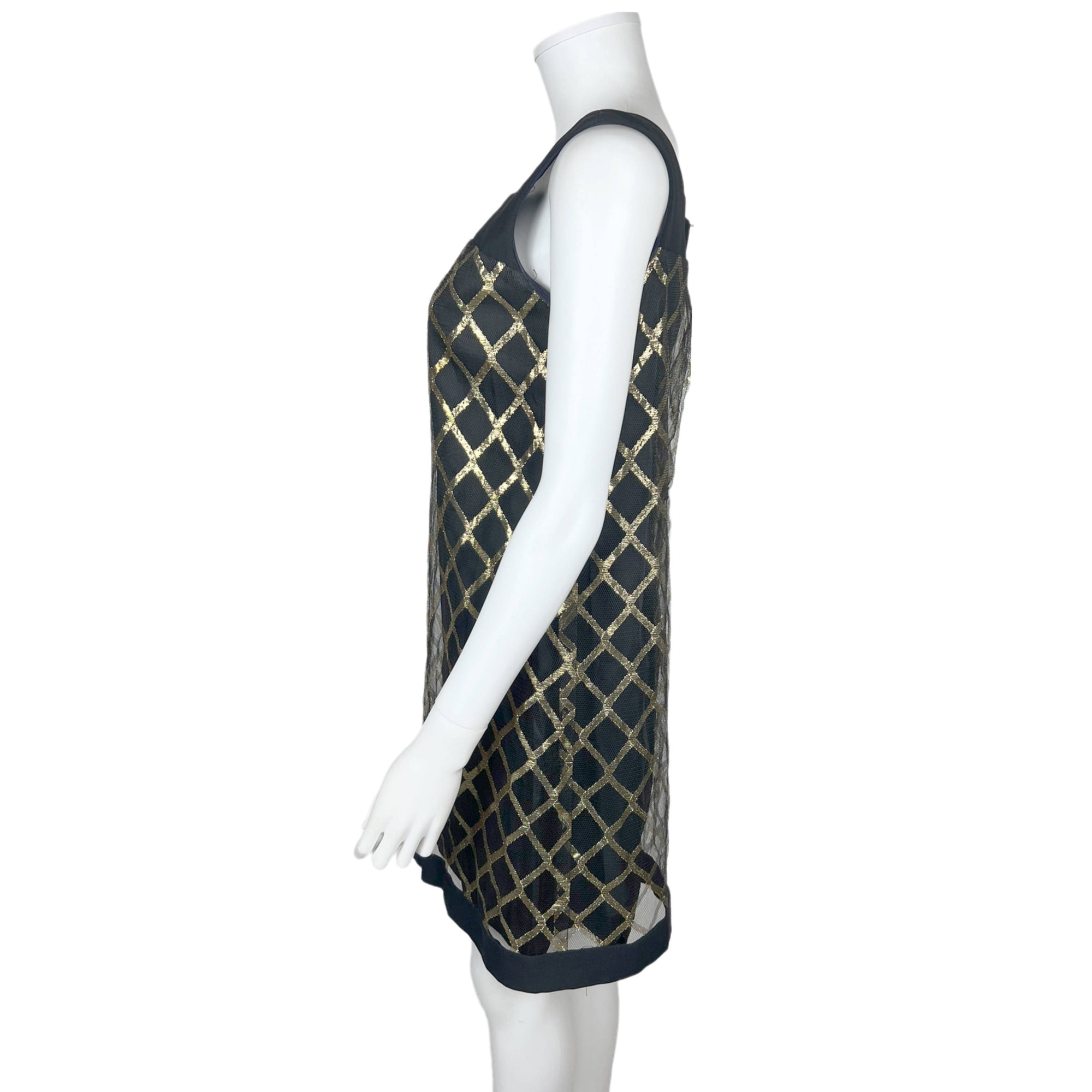 Vintage 60s GoGo Dress Gold Crisscross on Black Net c 1967