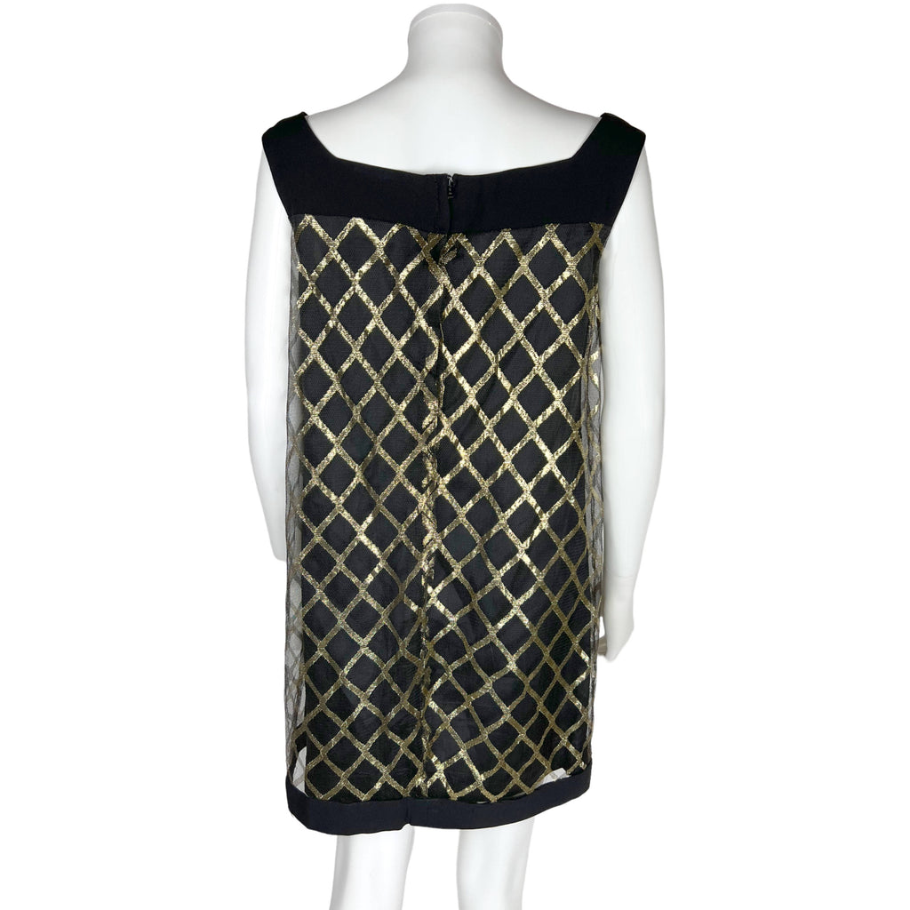 Vintage 60s GoGo Dress Gold Crisscross on Black Net c 1967