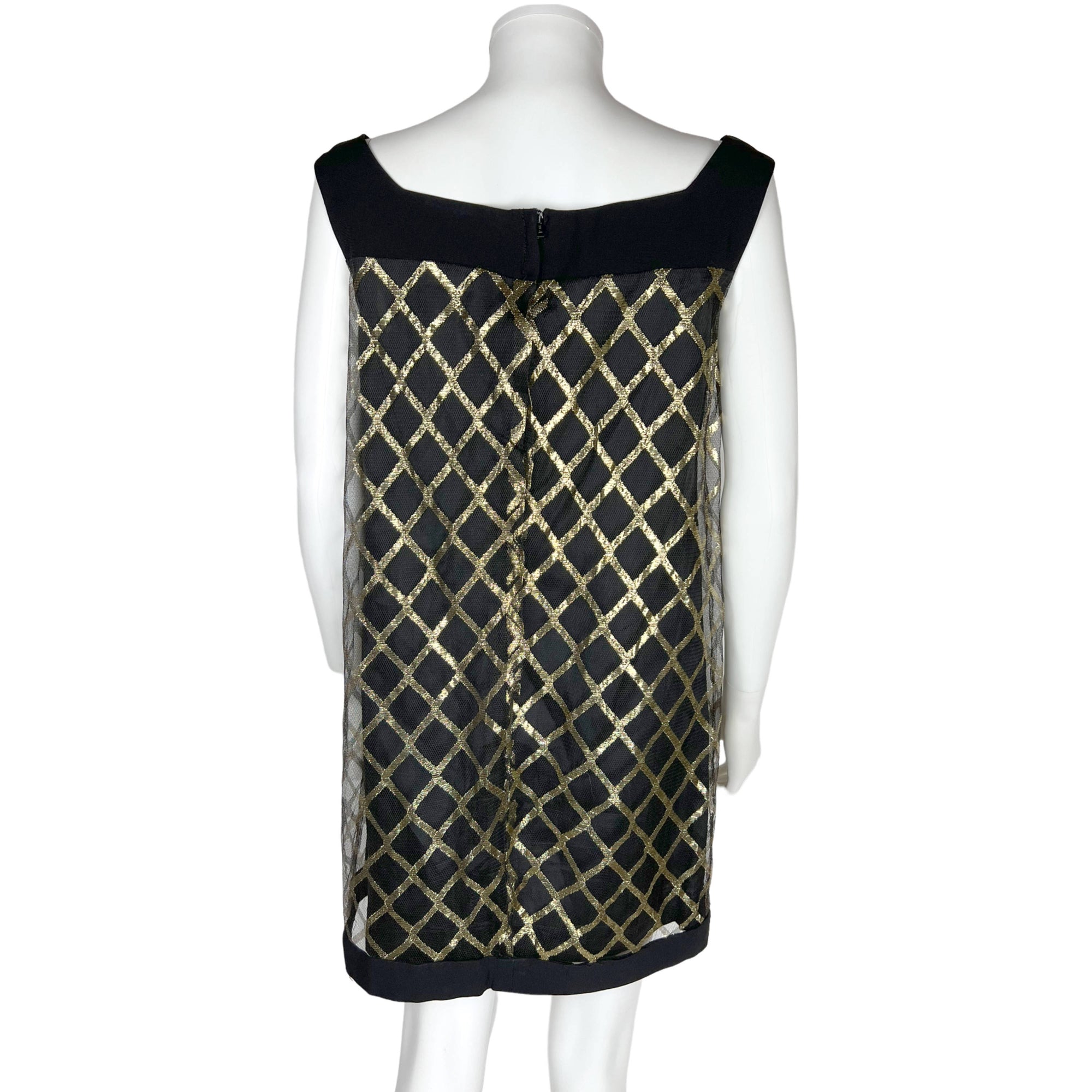 Vintage 60s GoGo Dress Gold Crisscross on Black Net c 1967