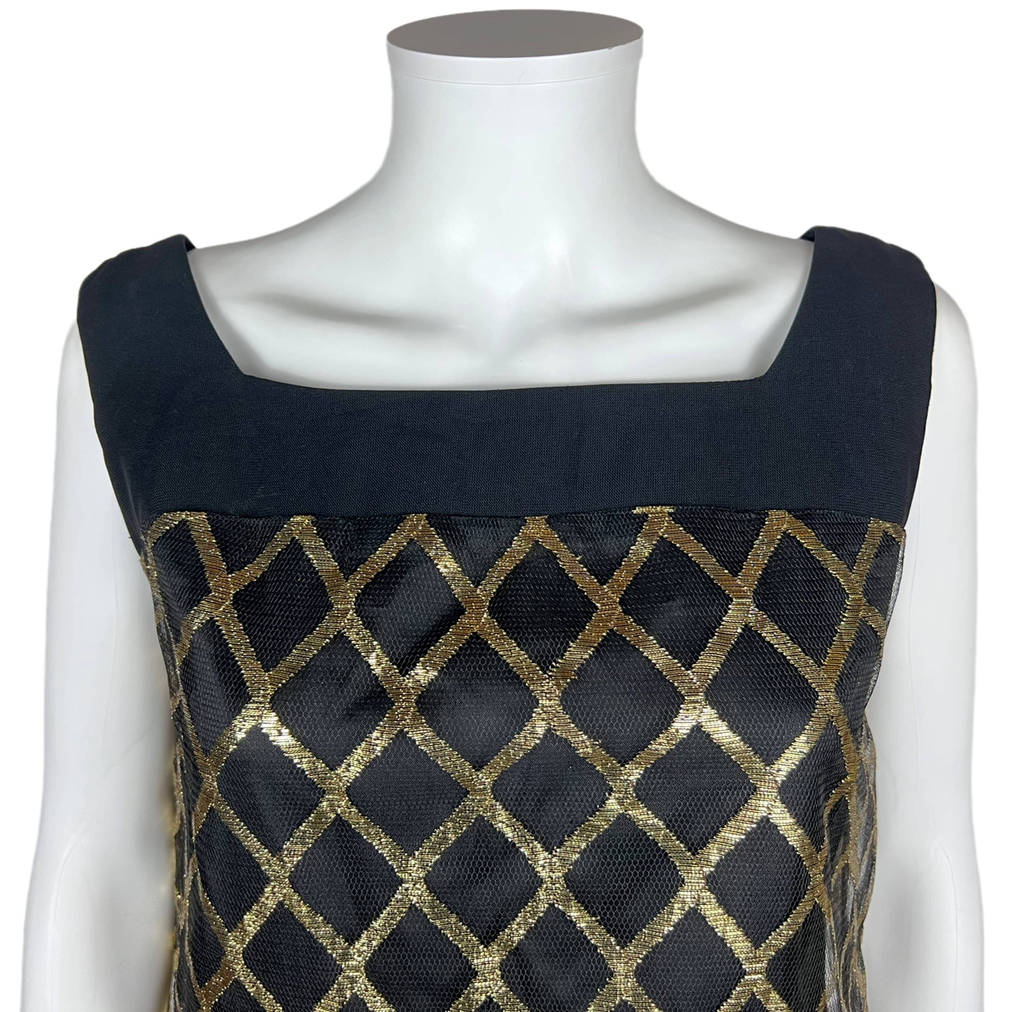 Vintage 60s GoGo Dress Gold Crisscross on Black Net c 1967