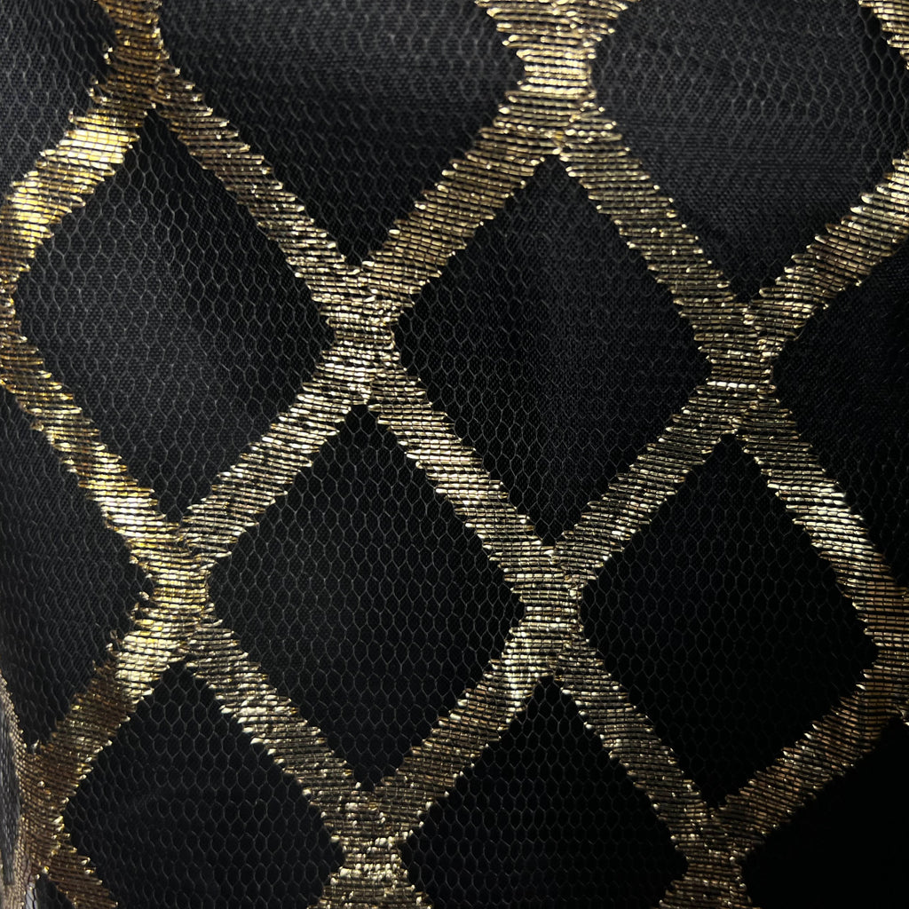 Vintage 60s GoGo Dress Gold Crisscross on Black Net c 1967