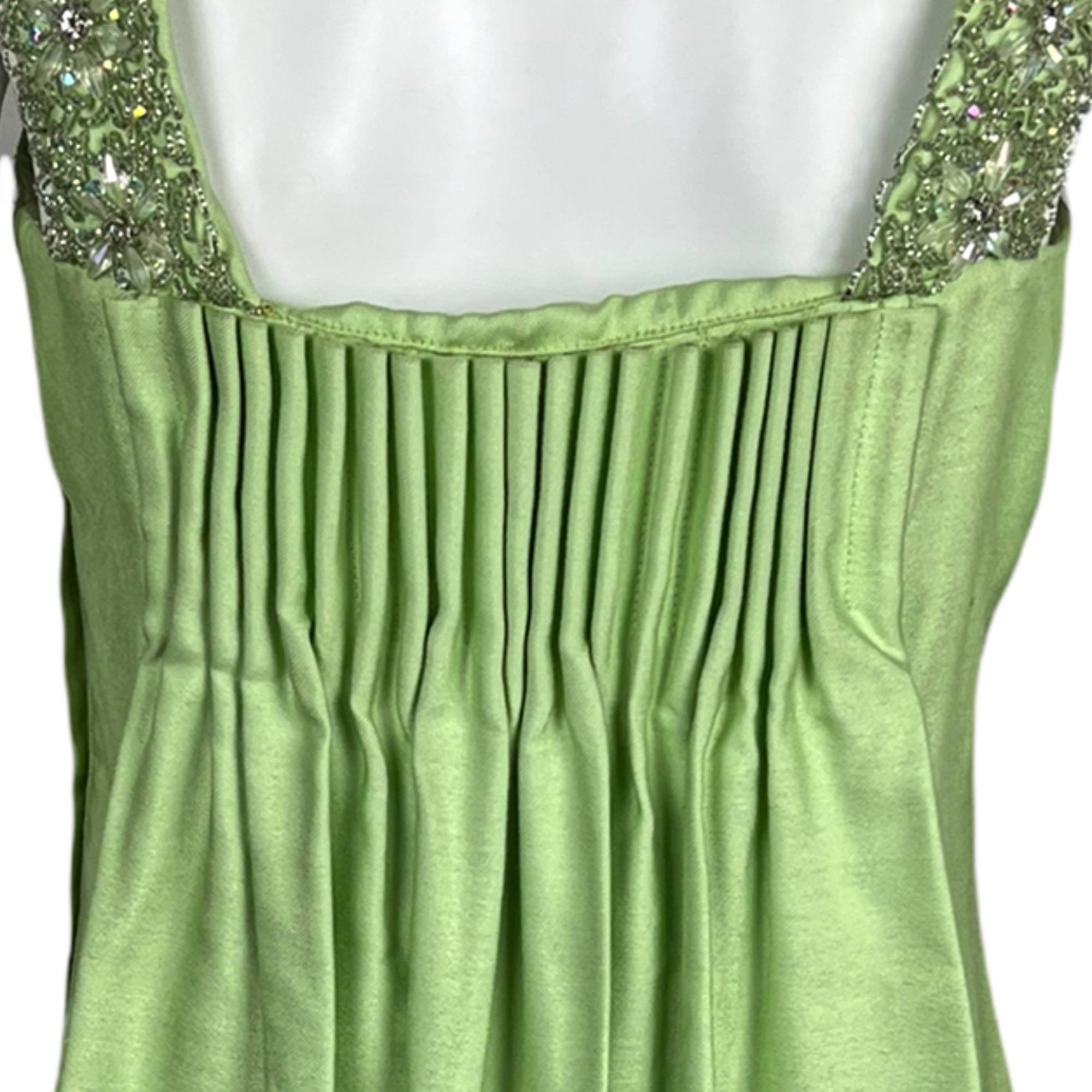 Vintage 1960s Green Silk Dress w Beaded Collar Size M L