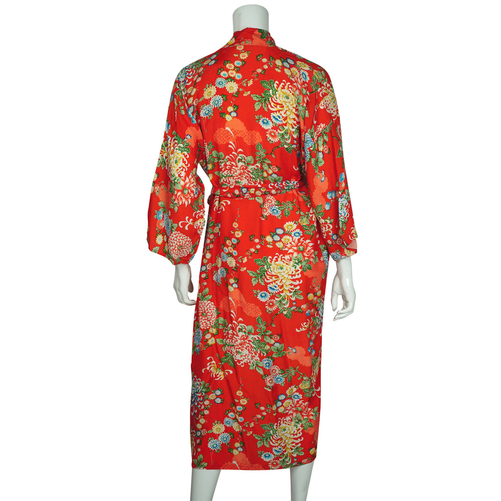Vintage Japanese Kimono Dressing Gown Floral Cotton