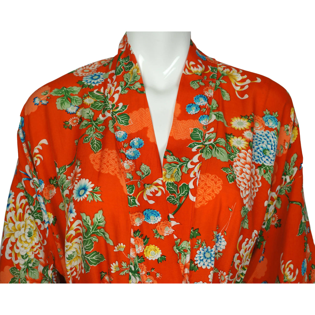 Vintage Japanese Kimono Dressing Gown Floral Cotton