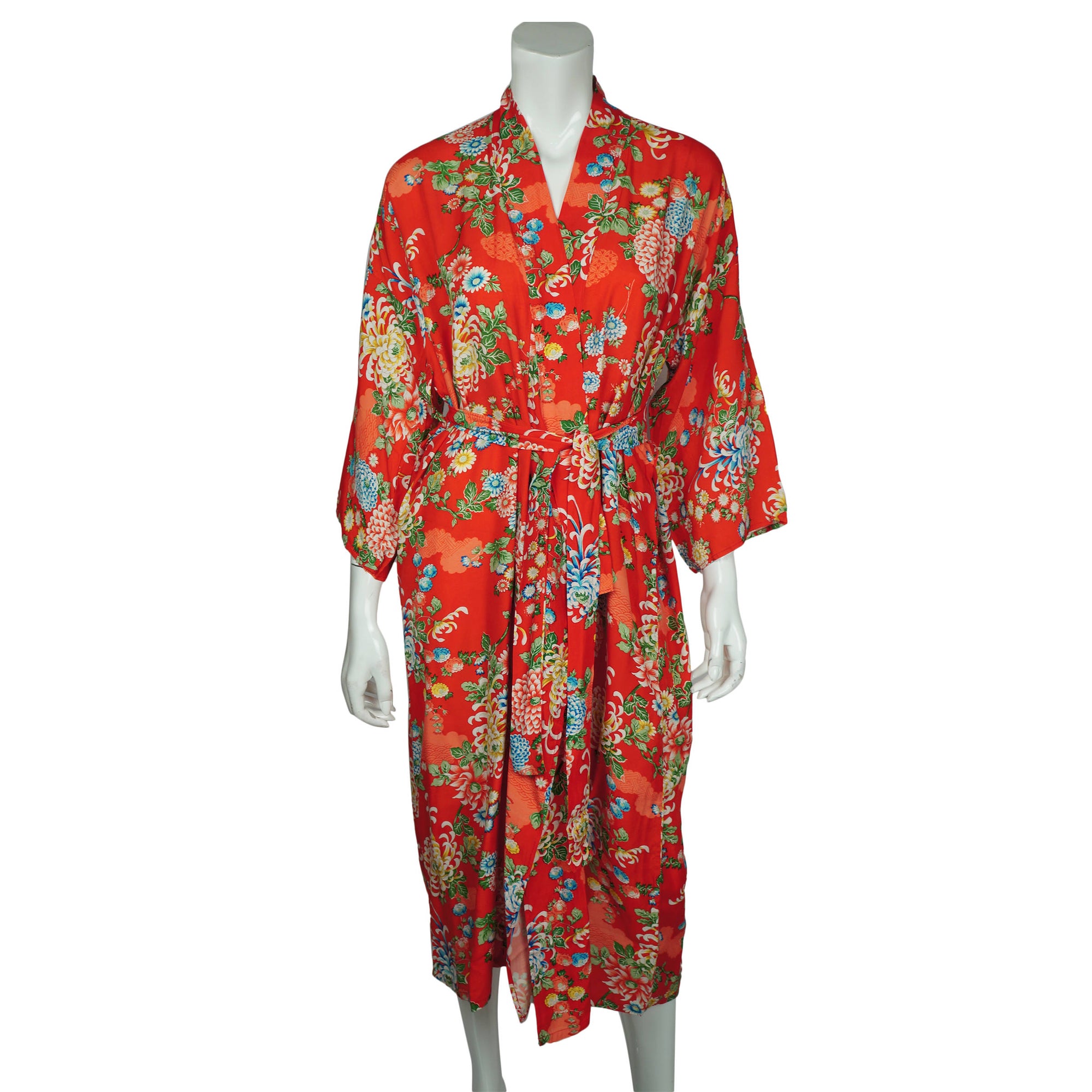 Vintage Japanese Kimono Dressing Gown Floral Cotton Size M – Poppy's Vintage Clothing