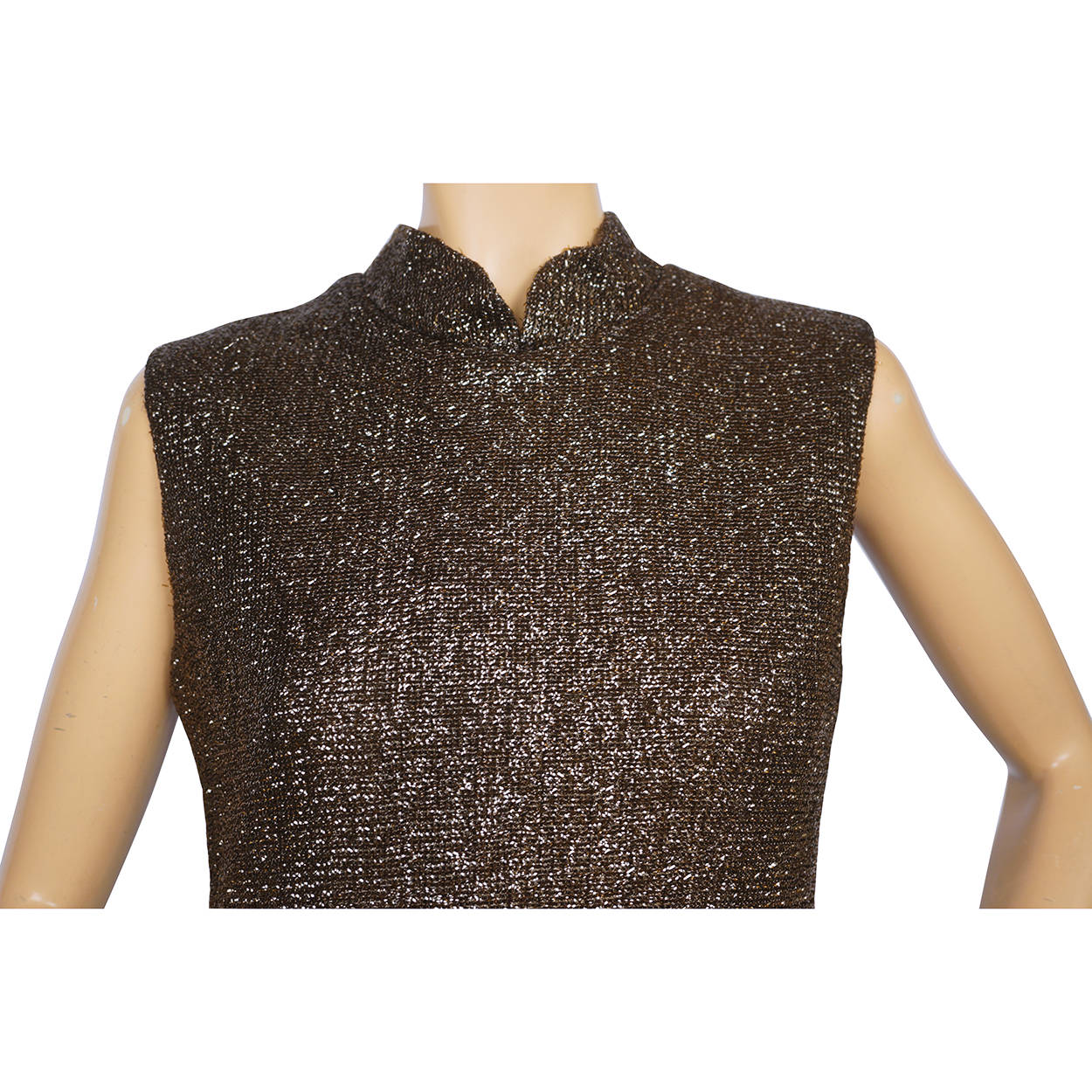 Vintage 1960s Sparkly Brown Lurex Dress with Ostrich Feather Trim Size M - Poppy's Vintage Clothing