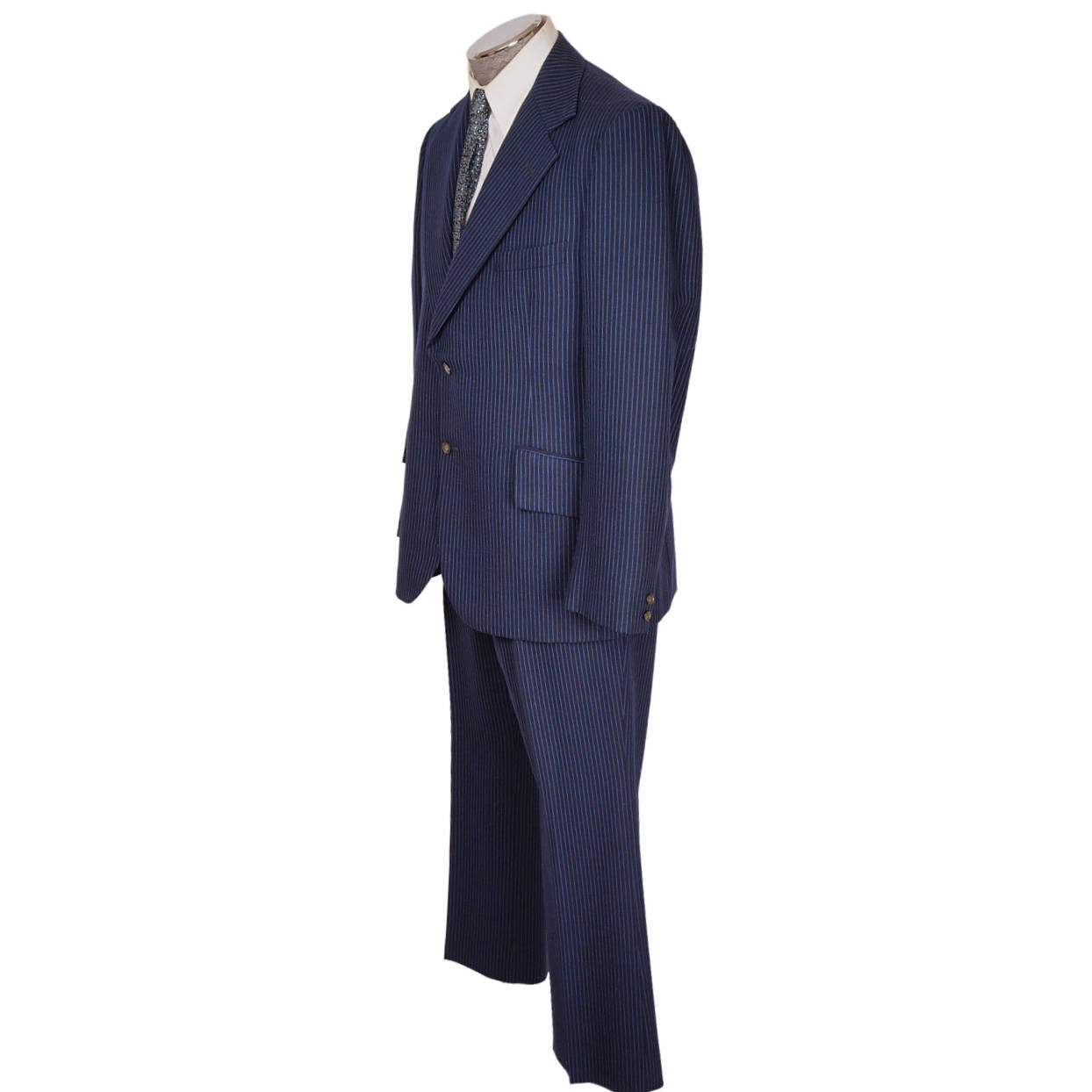 Vintage 60s Mod Era Mens Suit w Blue Pinstripe Size M / L - Poppy's Vintage Clothing
