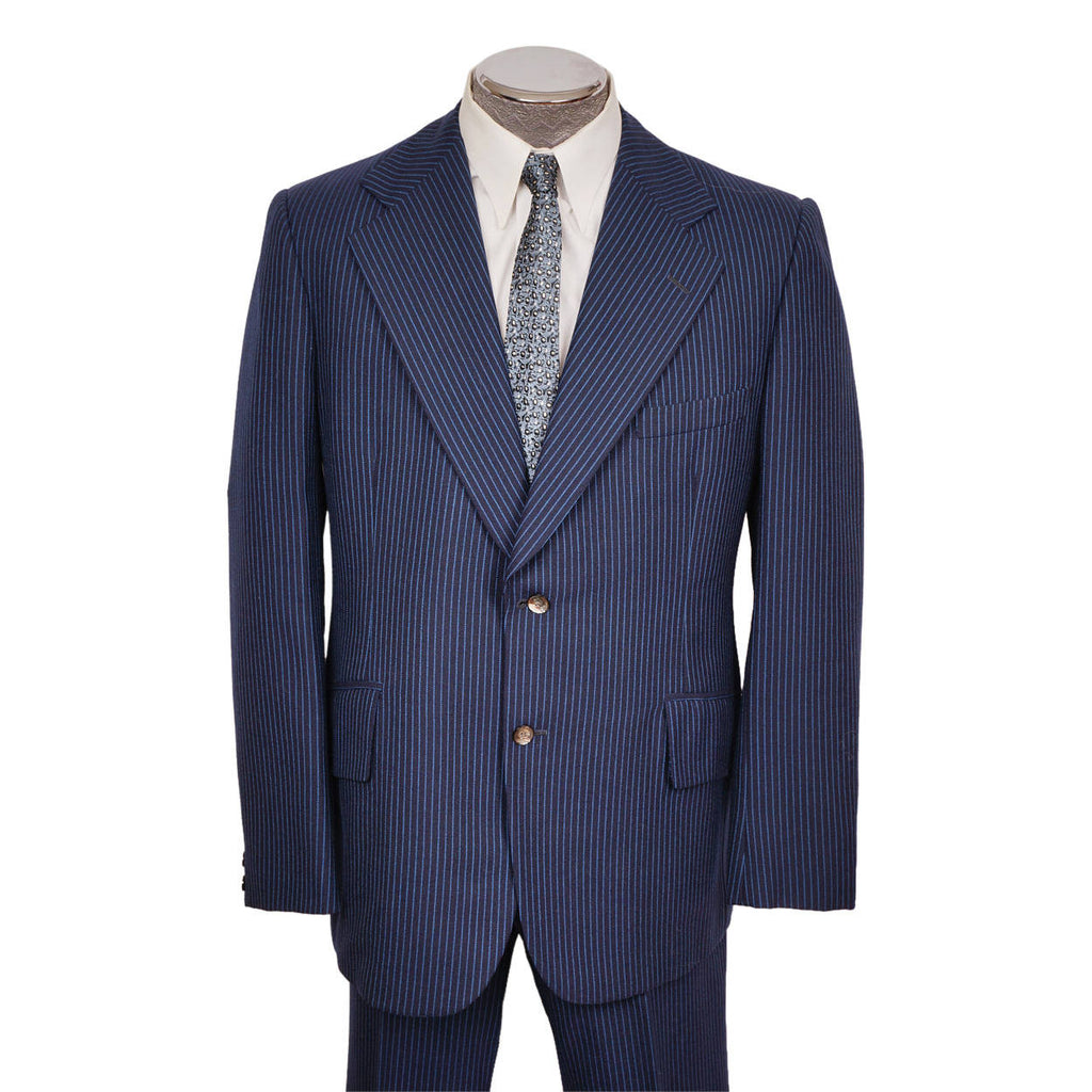 Vintage 60s Mod Era Mens Suit w Blue Pinstripe Size M / L - Poppy's Vintage Clothing