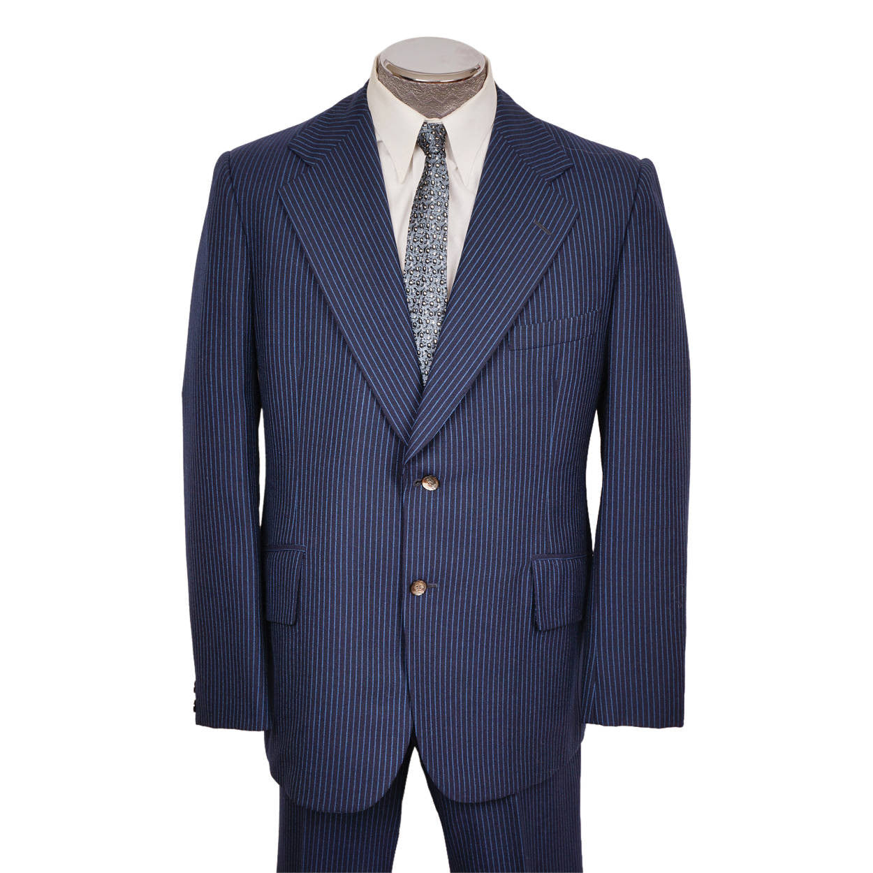 Vintage 60s Mod Era Mens Suit w Blue Pinstripe Size M / L - Poppy's Vintage Clothing