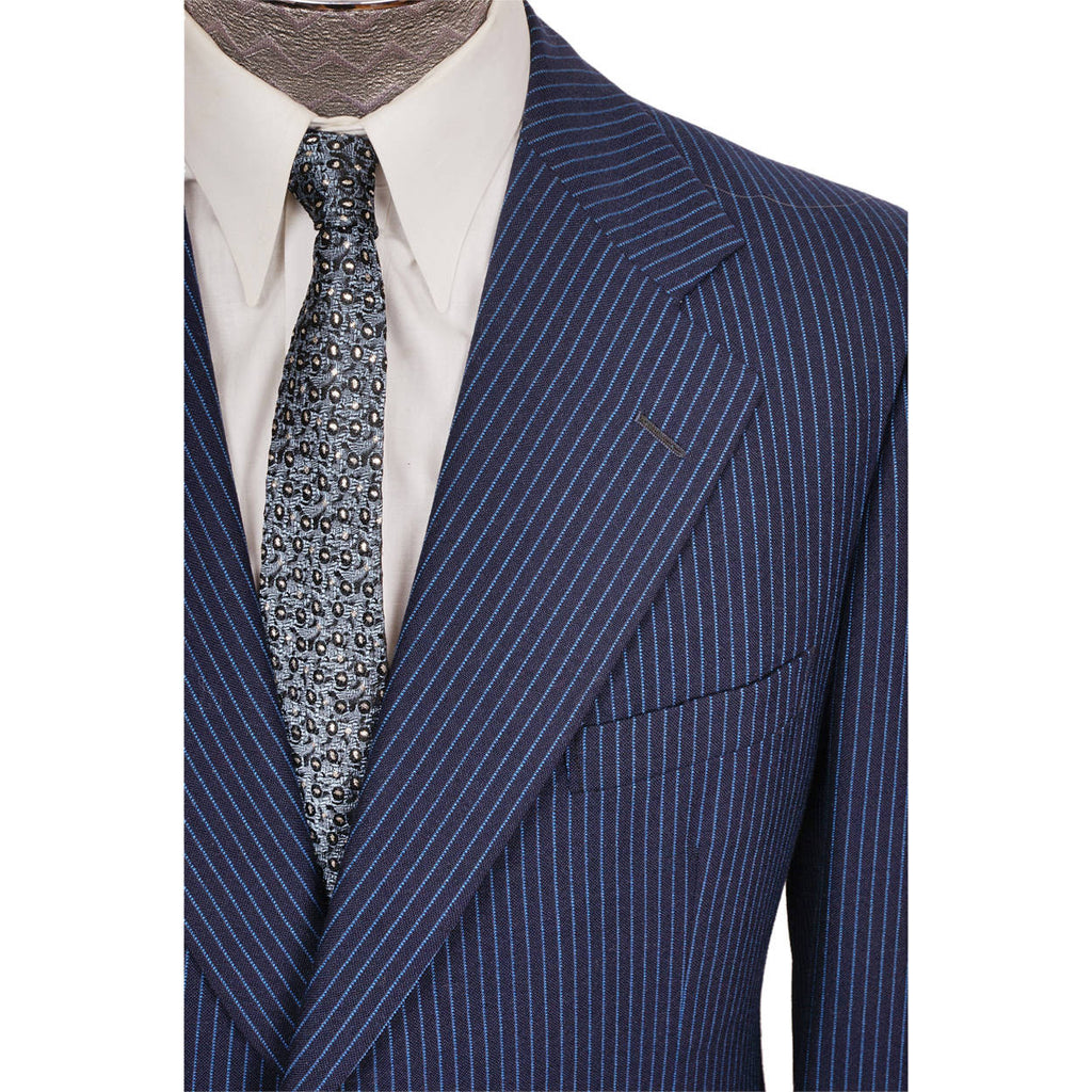 Vintage 60s Mod Era Mens Suit w Blue Pinstripe Size M / L - Poppy's Vintage Clothing
