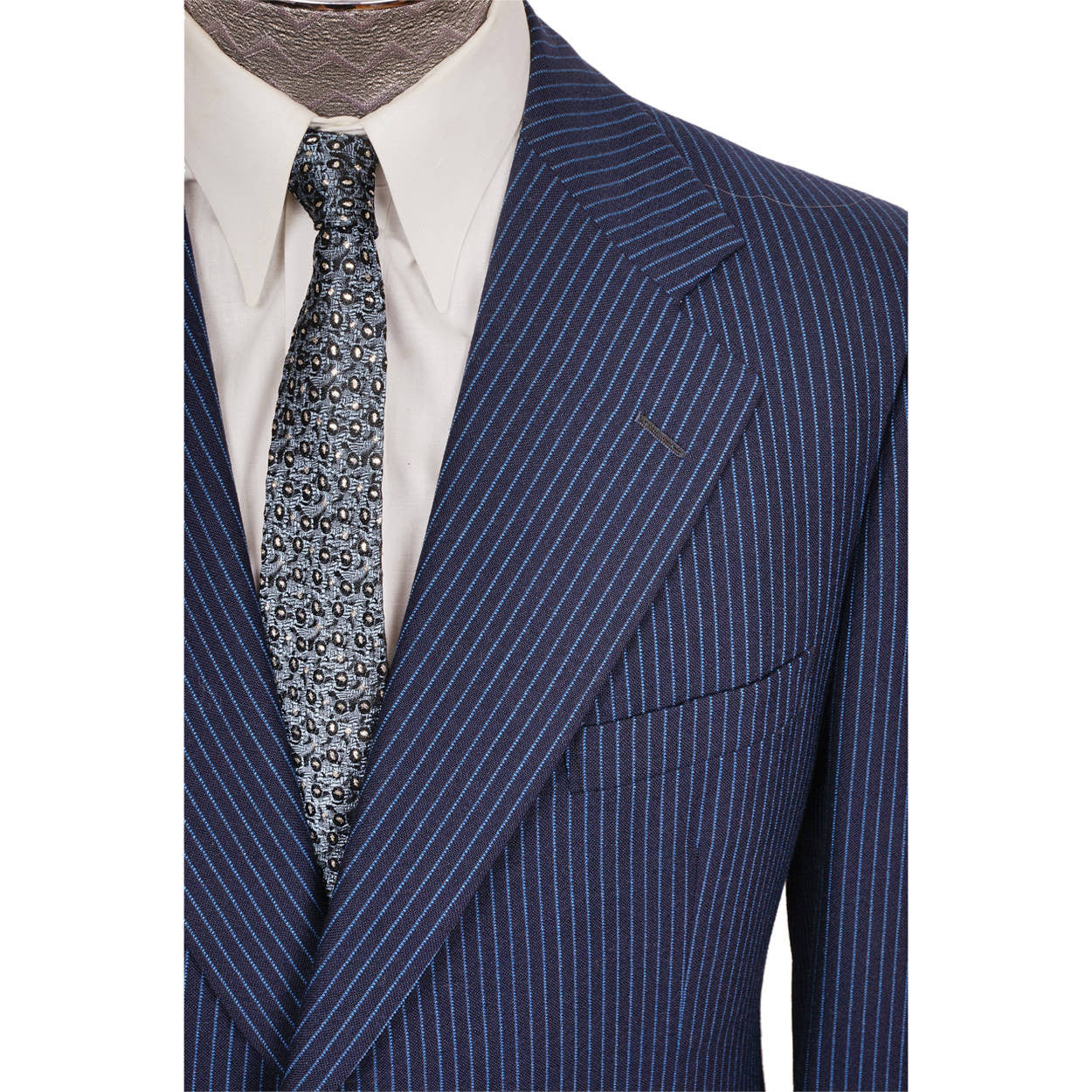 Vintage 60s Mod Era Mens Suit w Blue Pinstripe Size M / L - Poppy's Vintage Clothing