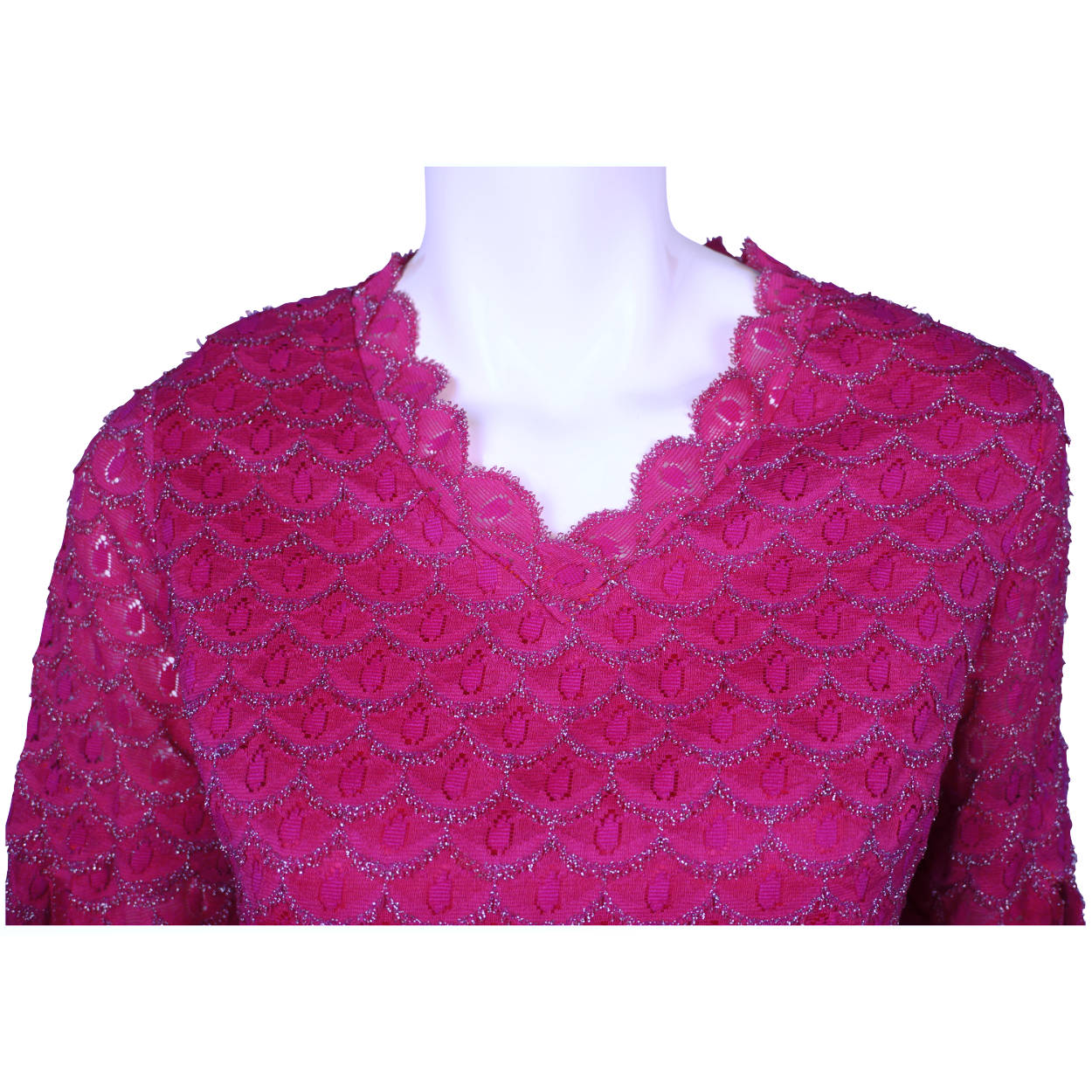 Vintage Mod Go Go Mini Dress Magenta Pink w Silver Festoons & Split Sleeves Sz M - Poppy's Vintage Clothing