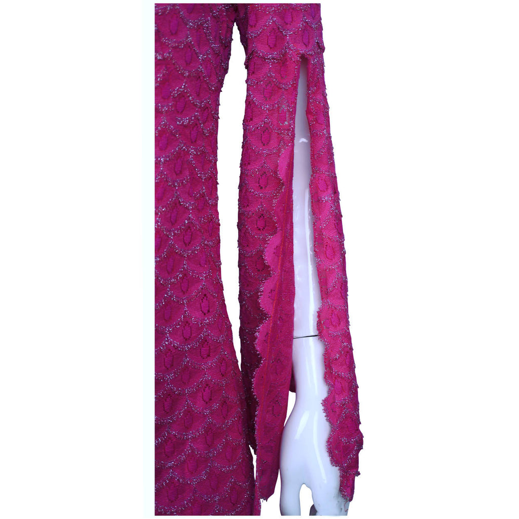 Vintage Mod Go Go Mini Dress Magenta Pink w Silver Festoons & Split Sleeves Sz M - Poppy's Vintage Clothing