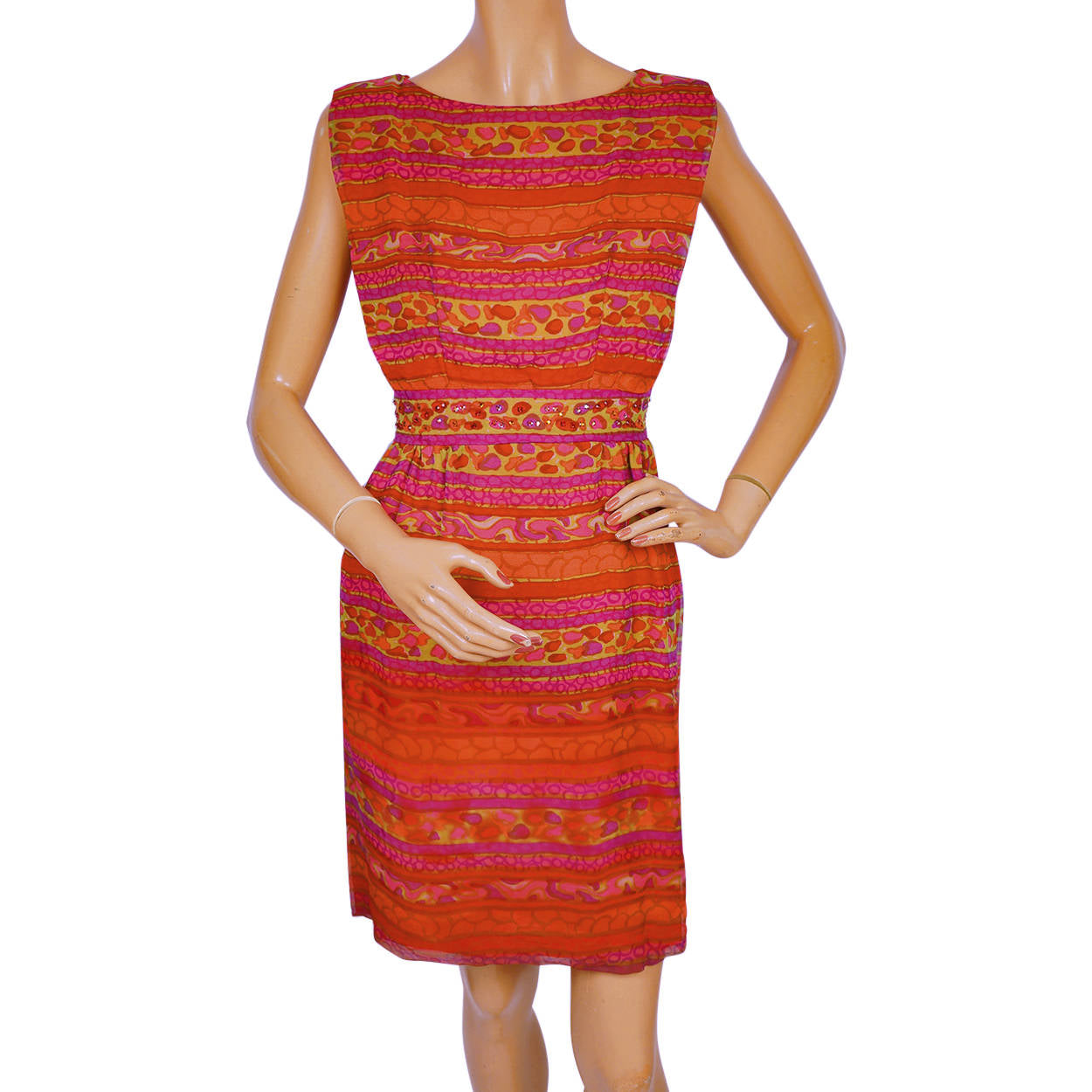 Vintage 1960s Silk Chiffon Party Dress Abstract Print Size Small - Poppy's Vintage Clothing
