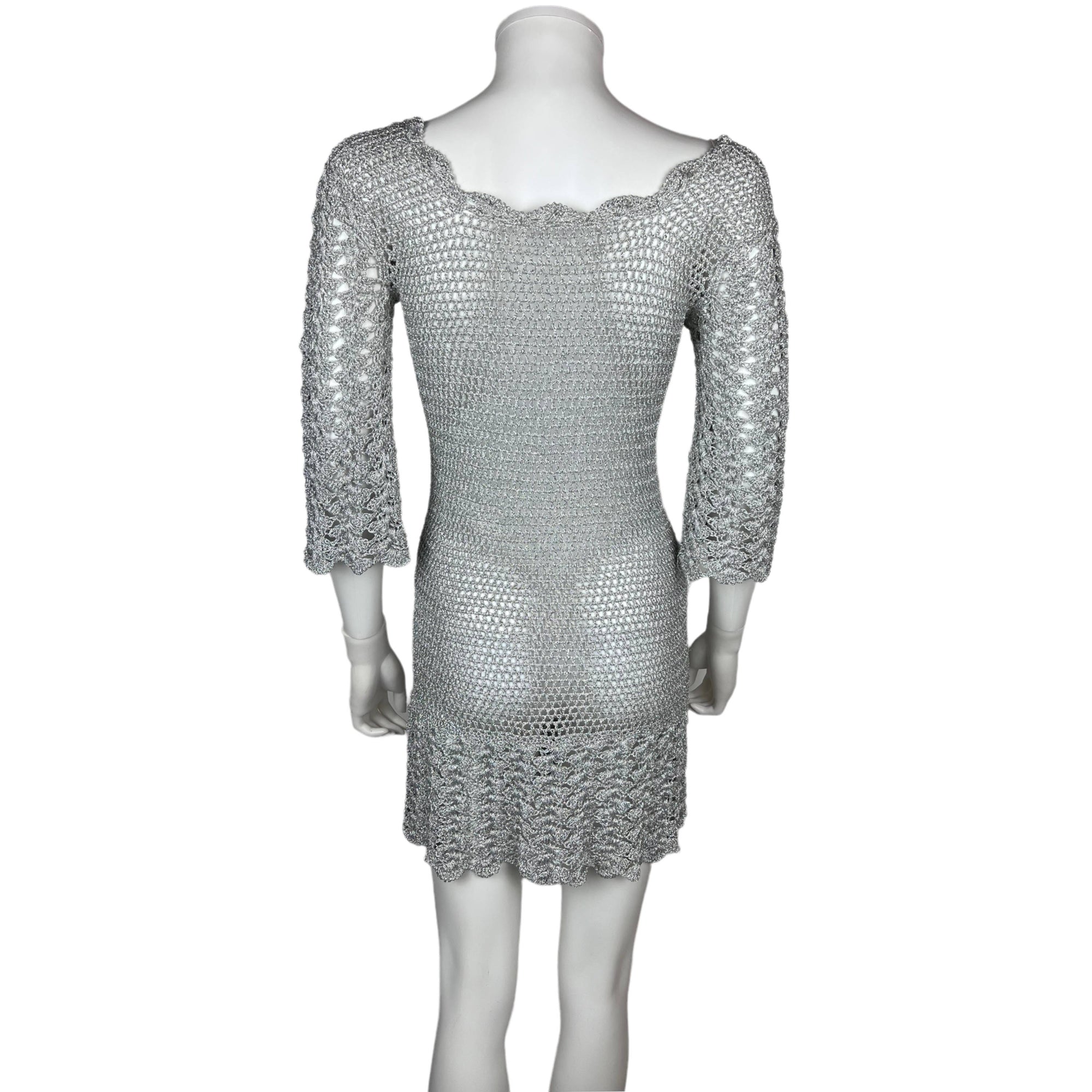 Vintage 1960s Mini Dress Silver Knit GoGo Discotheque Size M