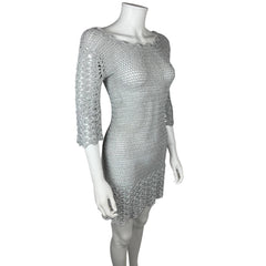 Vintage 1960s Mini Dress Silver Knit GoGo Discotheque Size M