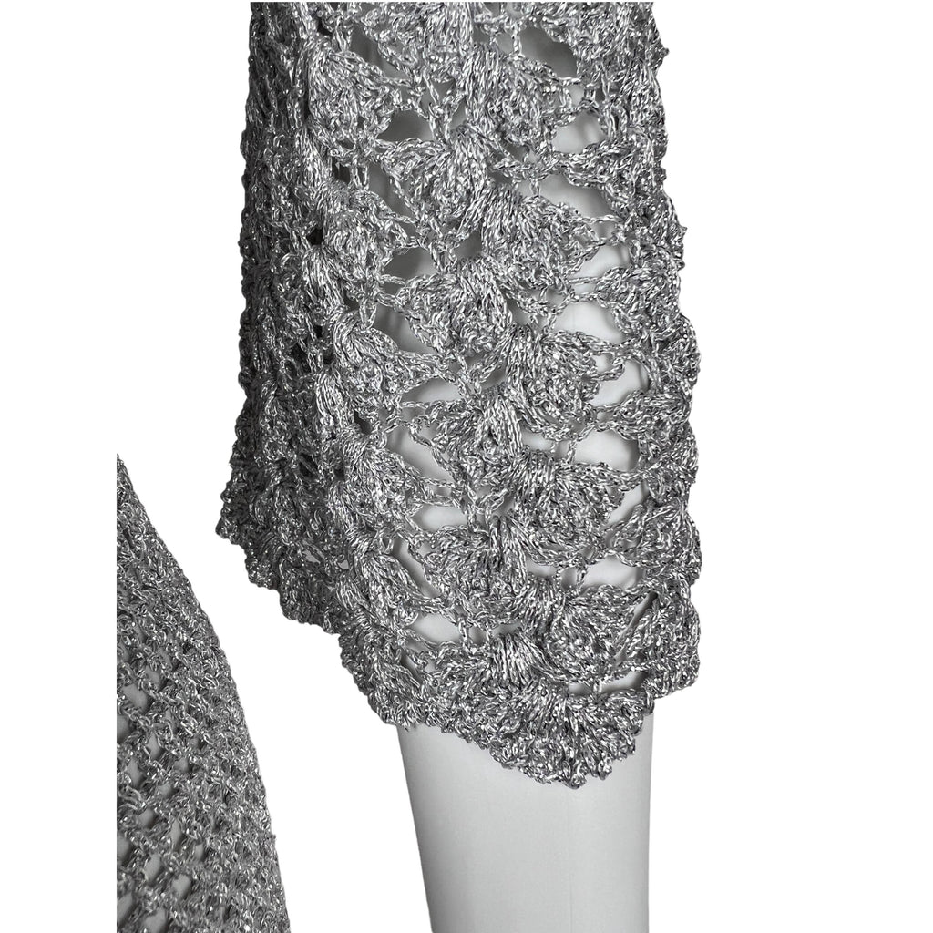 Vintage 1960s Mini Dress Silver Knit GoGo Discotheque Size M