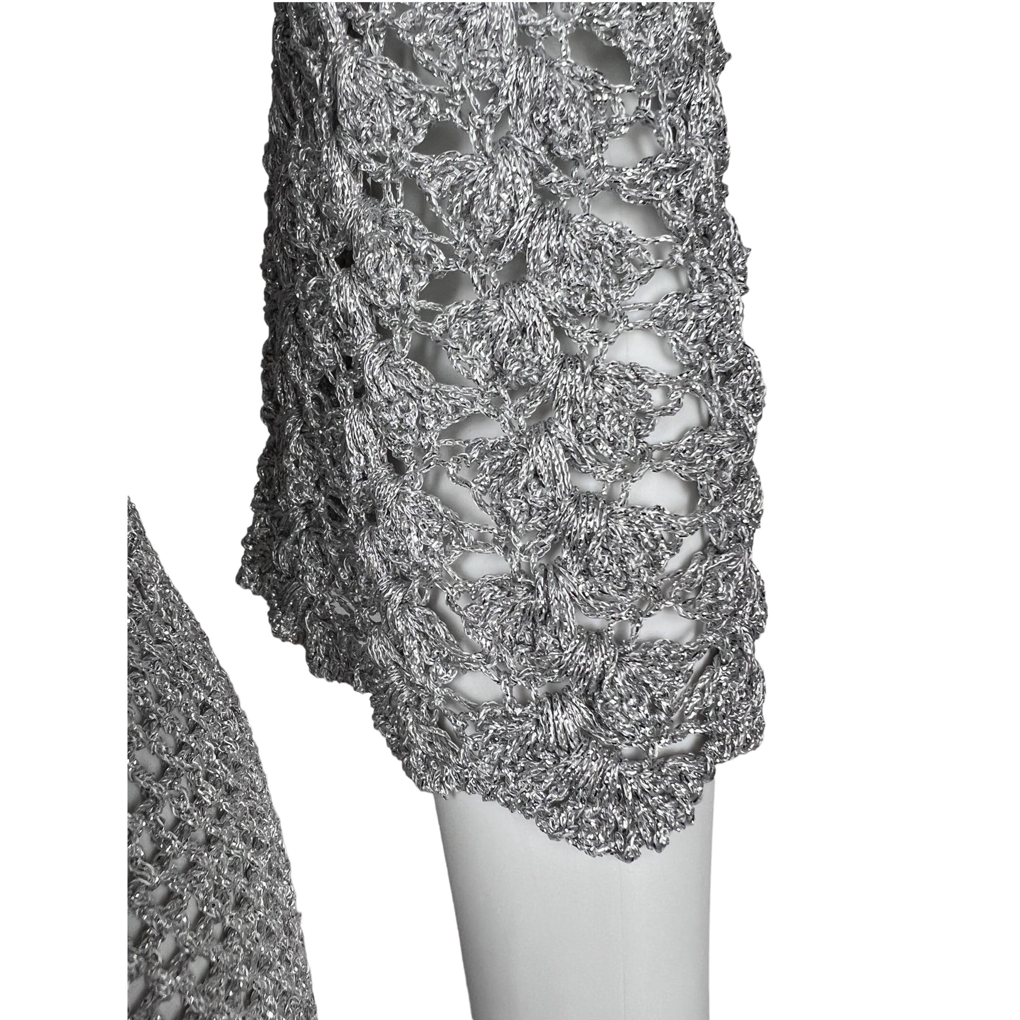 Vintage 1960s Mini Dress Silver Knit GoGo Discotheque Size M