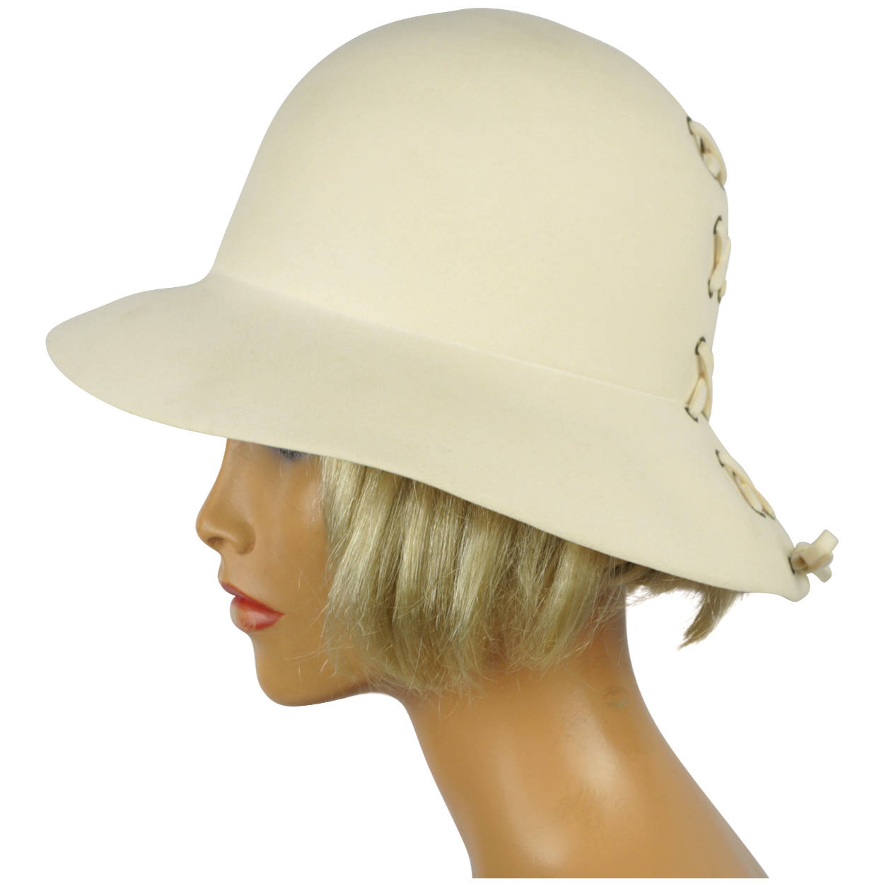 Vintage 1968 Floppy Hat White Felt with Back Lacing Size M - Poppy's Vintage Clothing