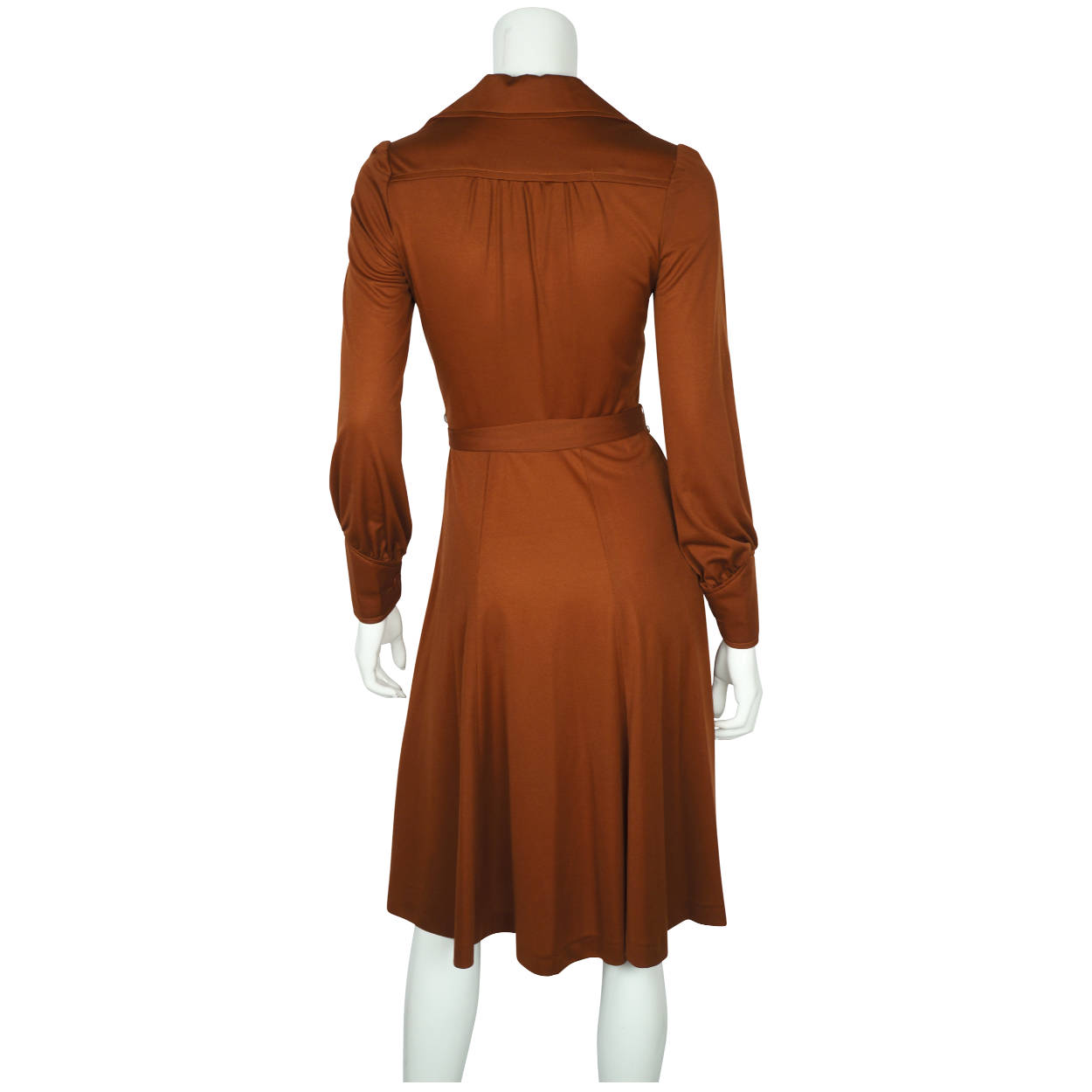Vintage 70s Day Dress Copper Brown Polyester Disco Era Sz M - Poppy's Vintage Clothing