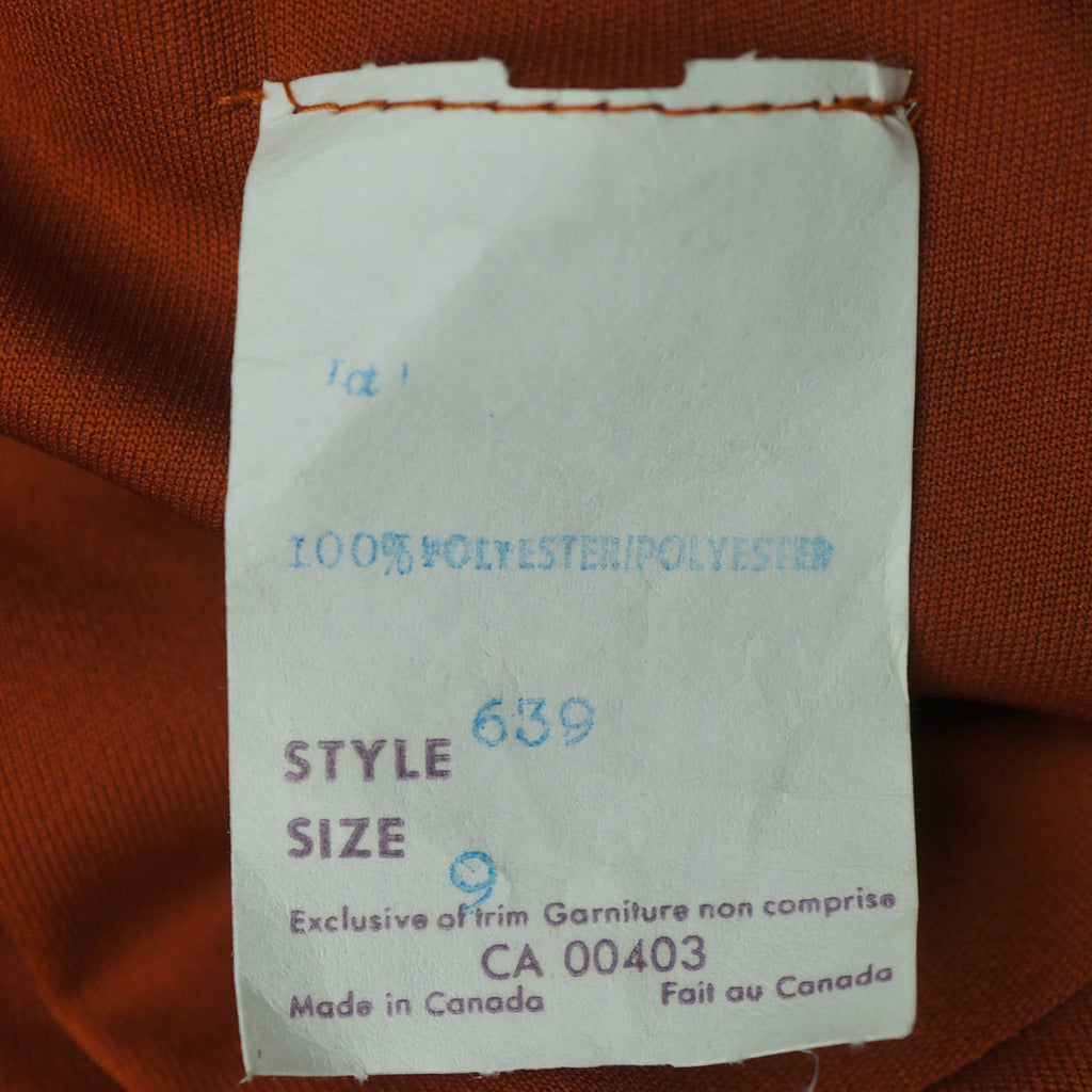 Vintage 70s Day Dress Copper Brown Polyester Disco Era Sz M - Poppy's Vintage Clothing