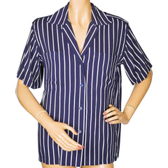 Vintage 1970s Guy Laroche Striped Blouse Blue & White Ladies Size Small 4 - Poppy's Vintage Clothing