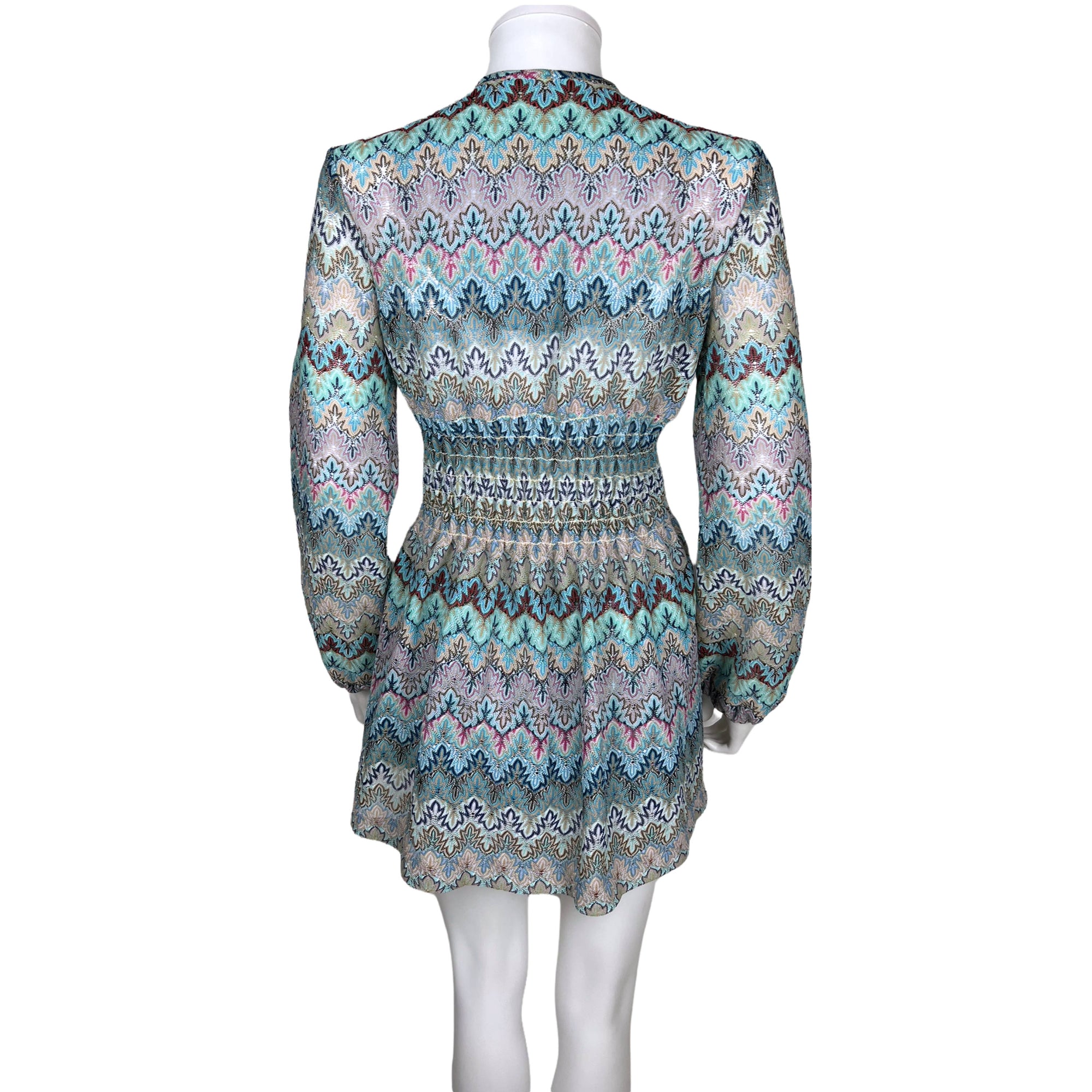 Vintage 1970s Hot Pants Dress Multicolour Zig Zag Knit Sz M