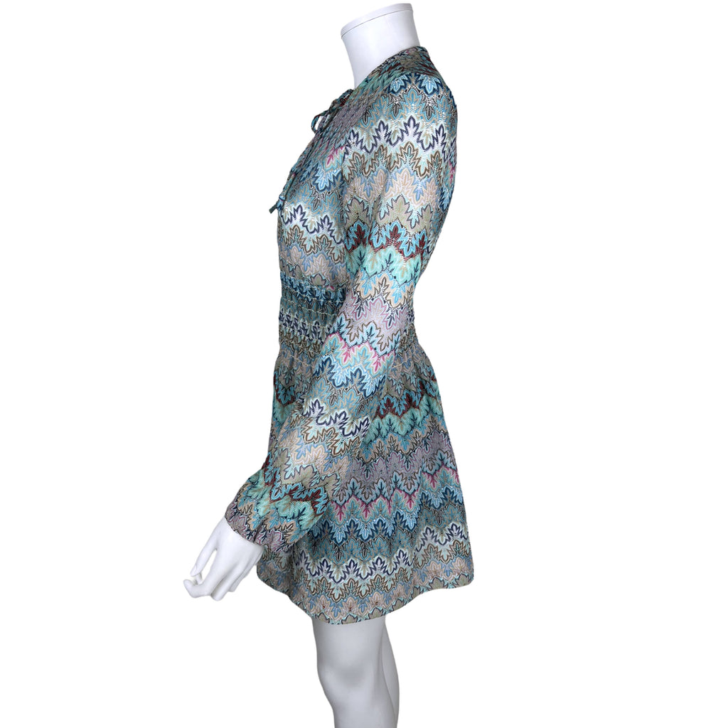 Vintage 1970s Hot Pants Dress Multicolour Zig Zag Knit Sz M