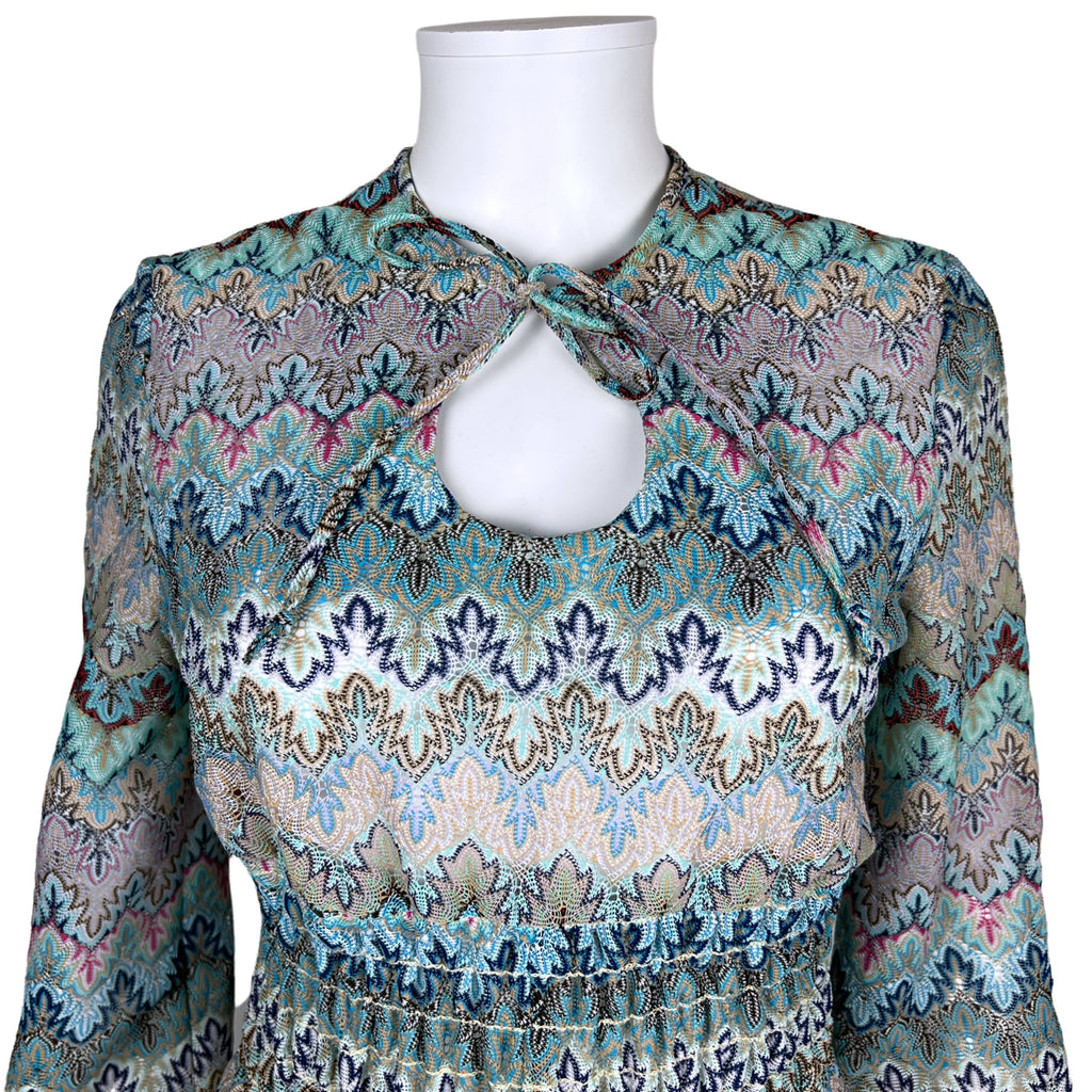 Vintage 1970s Hot Pants Dress Multicolour Zig Zag Knit Sz M