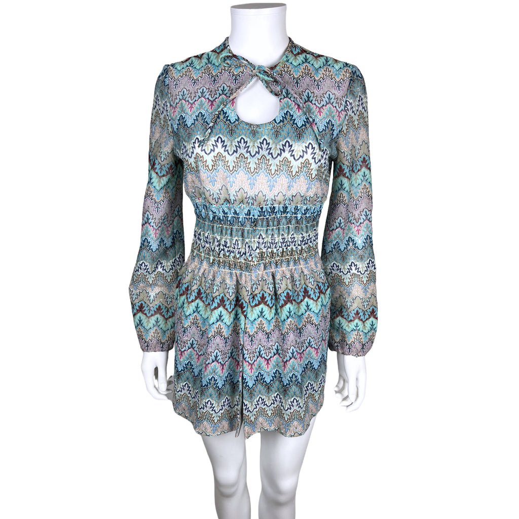 Vintage 1970s Hot Pants Dress Multicolour Zig Zag Knit Sz M