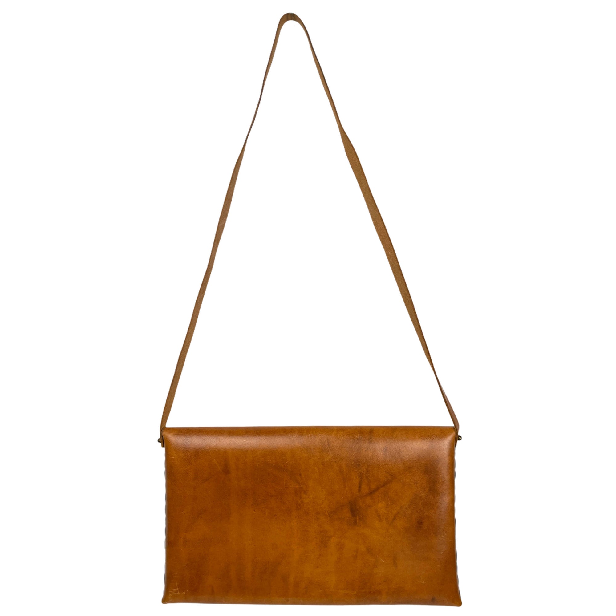 Vintage 1970s Artisan Leather Purse Signed Pyrography Lady Shoulder Bag