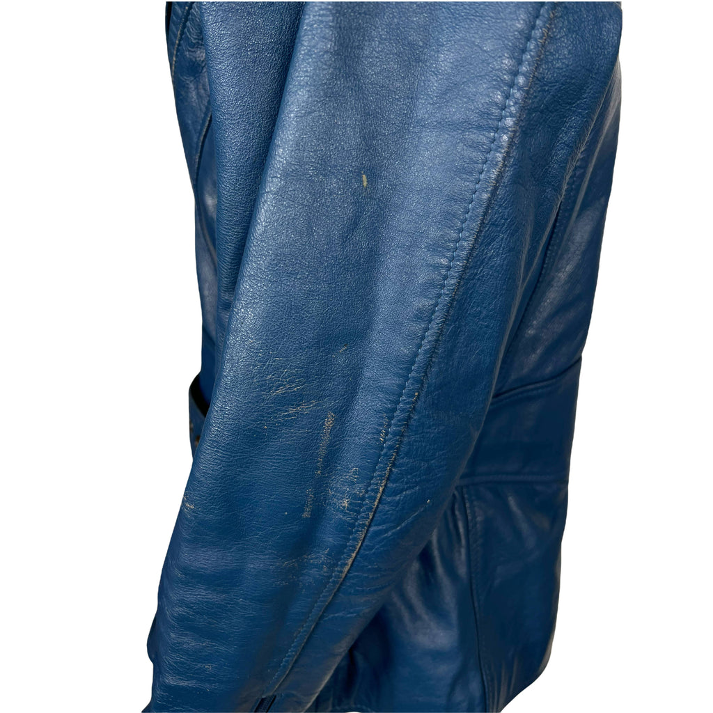 Vintage 1980s Blue Leather Jacket Motorcycle Style Ladies M