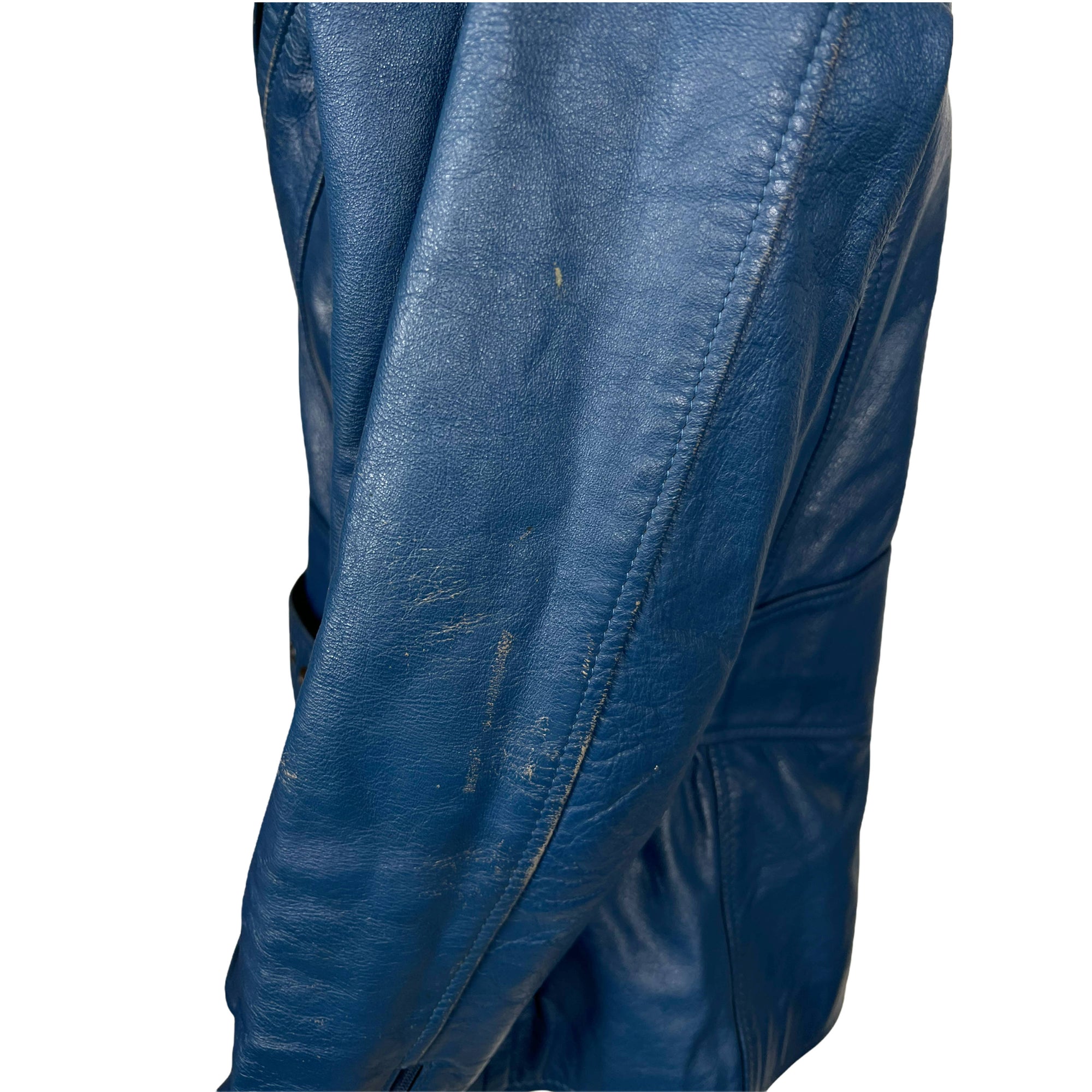 Vintage 1980s Blue Leather Jacket Motorcycle Style Ladies M