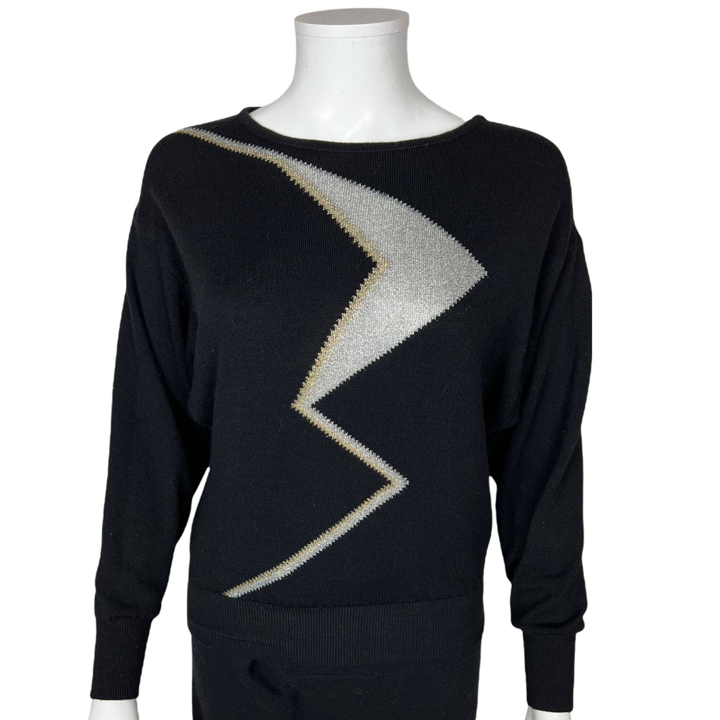Vintage 1980s New Wave Sweater Top w Zig Zag Ladies Size M