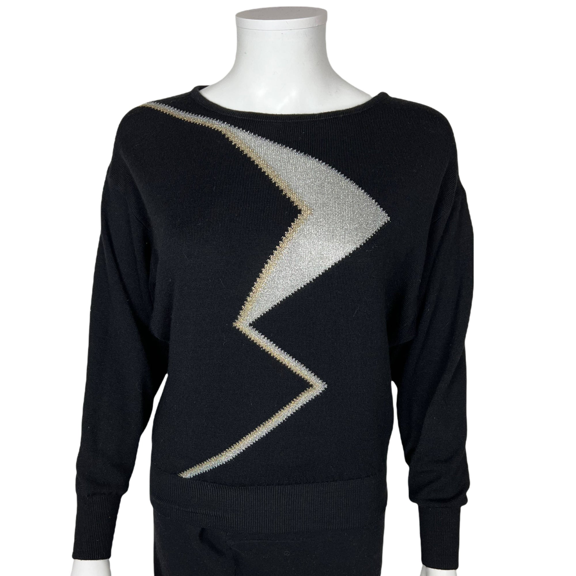 Vintage 1980s New Wave Sweater Top w Zig Zag Ladies Size M