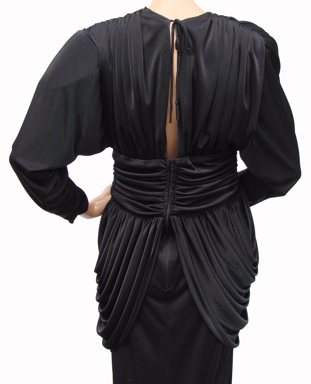 Vintage 1980s Black Draped Jersey Dress - Joseph Ribkoff  - Size M - Poppy's Vintage Clothing