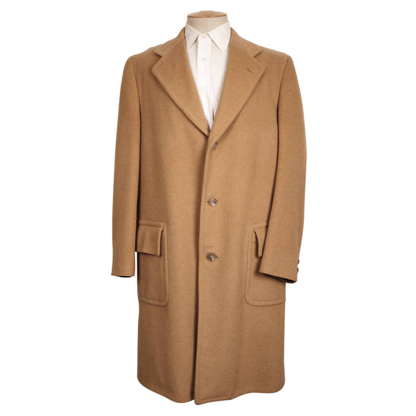 Vintage Mens 100% Camel Hair Overcoat Coat 1960s 70s A O White Massachusetts - Poppy's Vintage Clothing