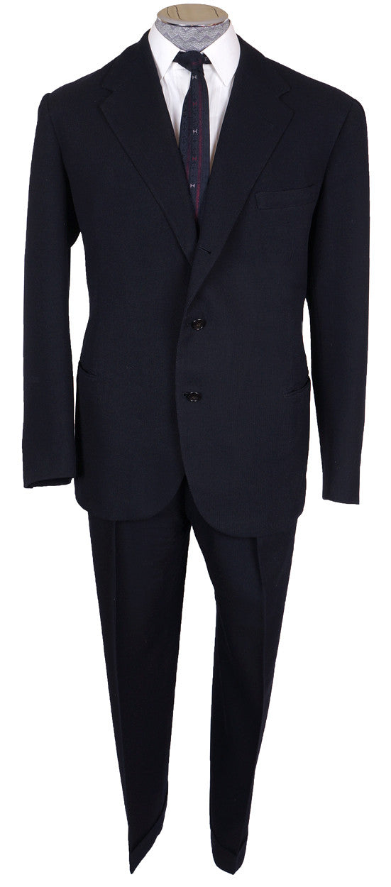 Vintage 1940s Mens Suit Custom Tailored in Rome Blue Wool Size L 44 T