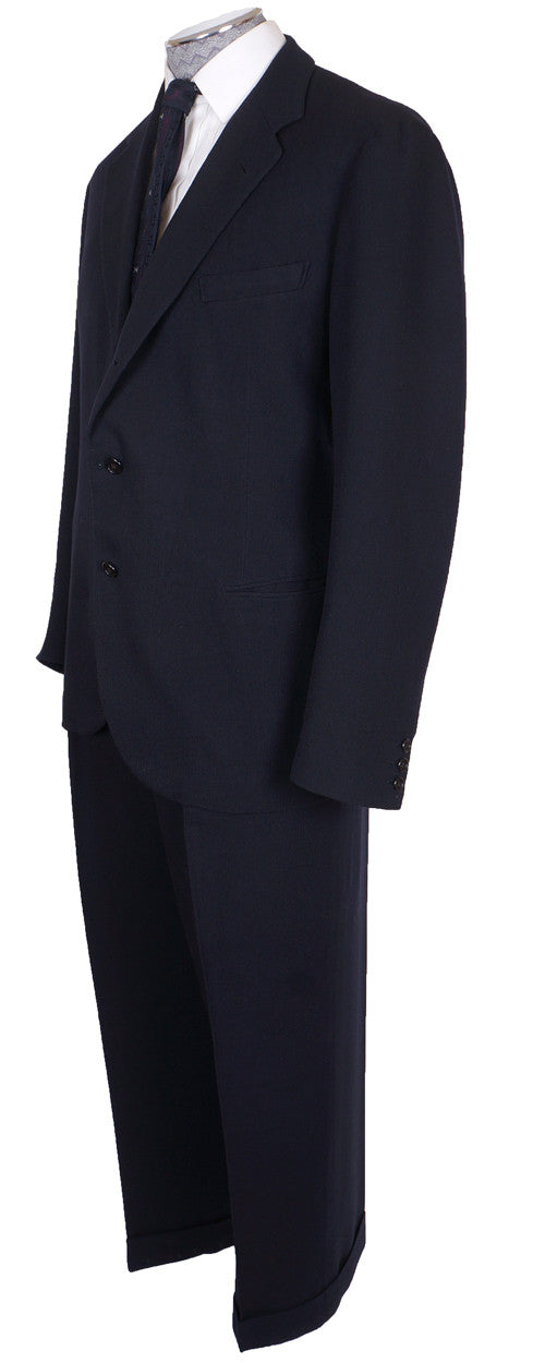 Vintage 1940s Mens Suit Custom Tailored in Rome Blue Wool Size L 44 T - Poppy's Vintage Clothing