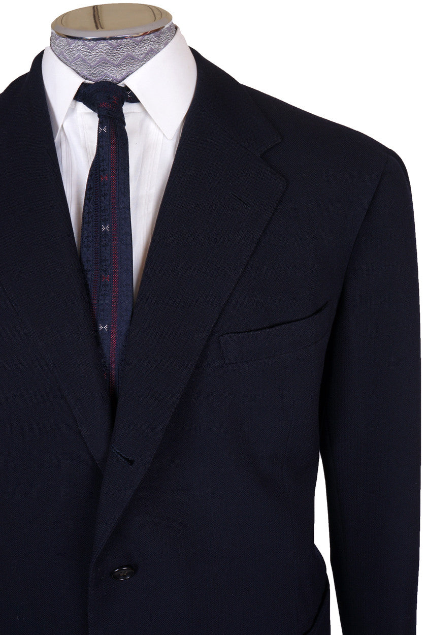 Vintage 1940s Mens Suit Custom Tailored in Rome Blue Wool Size L 44 T - Poppy's Vintage Clothing