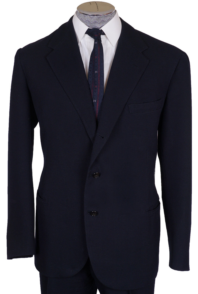 Vintage 1940s Mens Suit Custom Tailored in Rome Blue Wool Size L 44 T - Poppy's Vintage Clothing